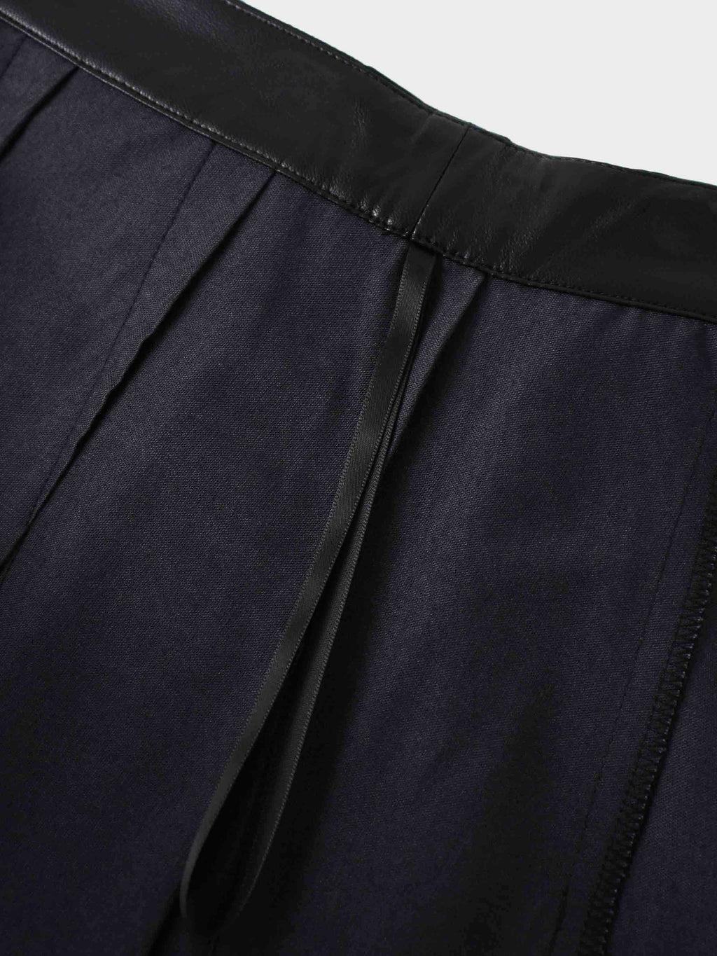 Faux Leather Stitch Down Pleated Skirt-Black