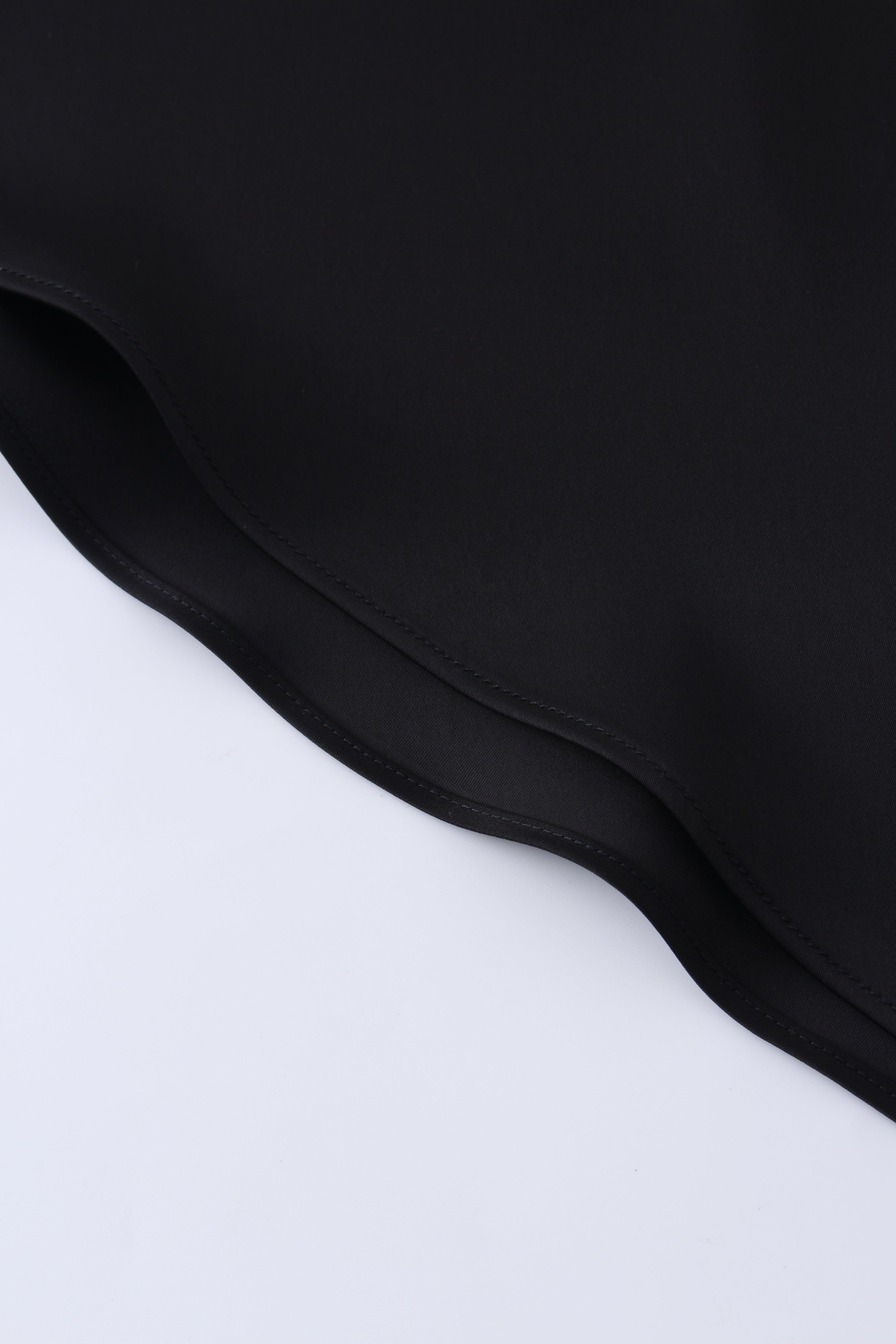 Solid Faux Satin Slip Skirt-Black