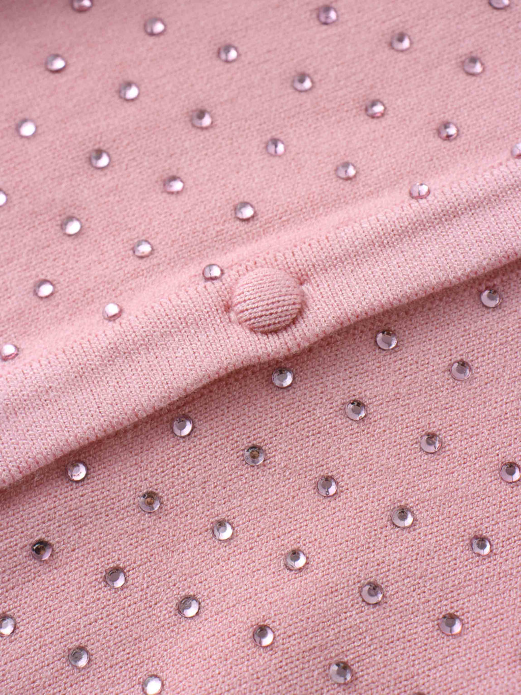 Stone Embellished Crew Cardigan-Pink