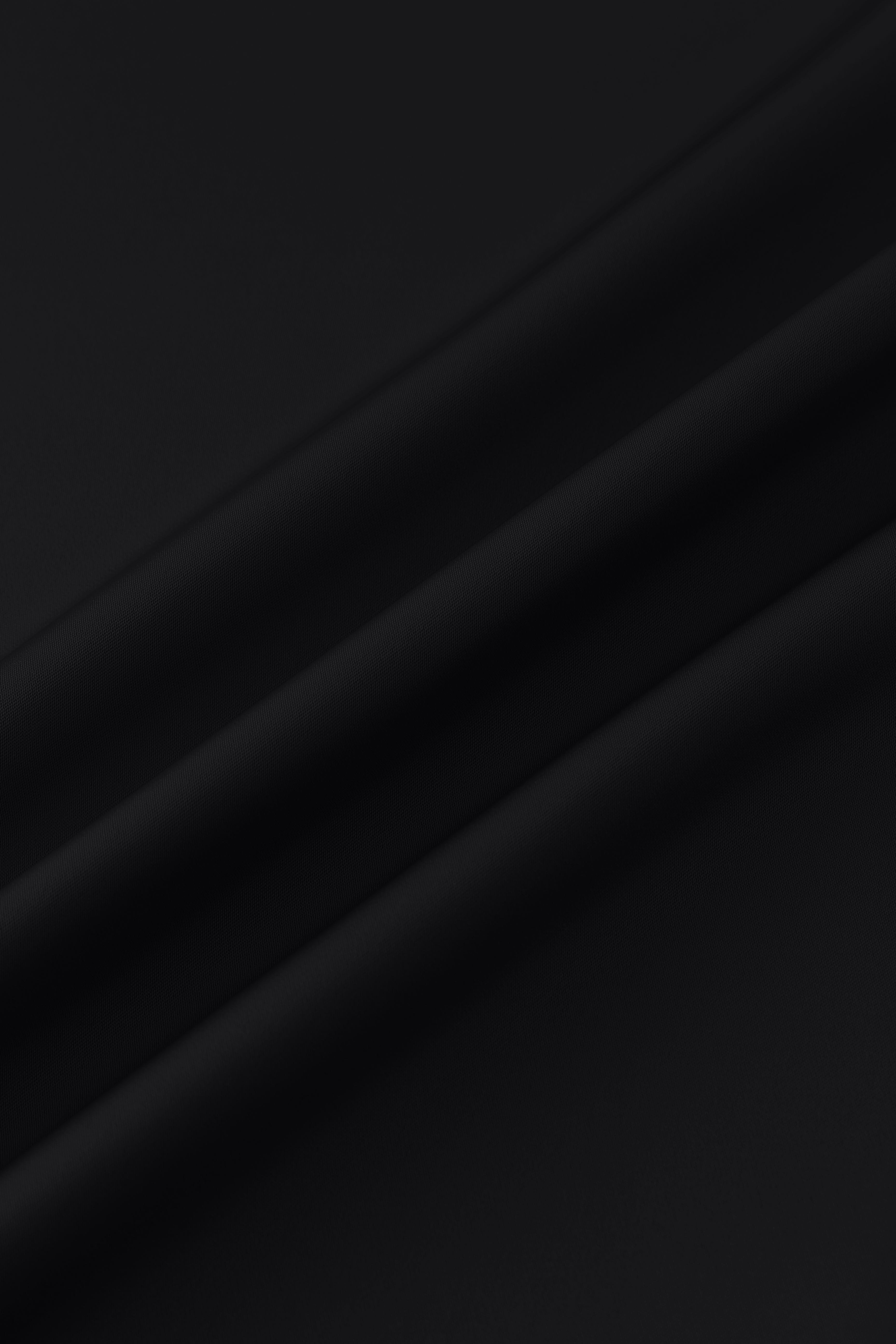 Solid Faux Satin Slip Skirt-Black