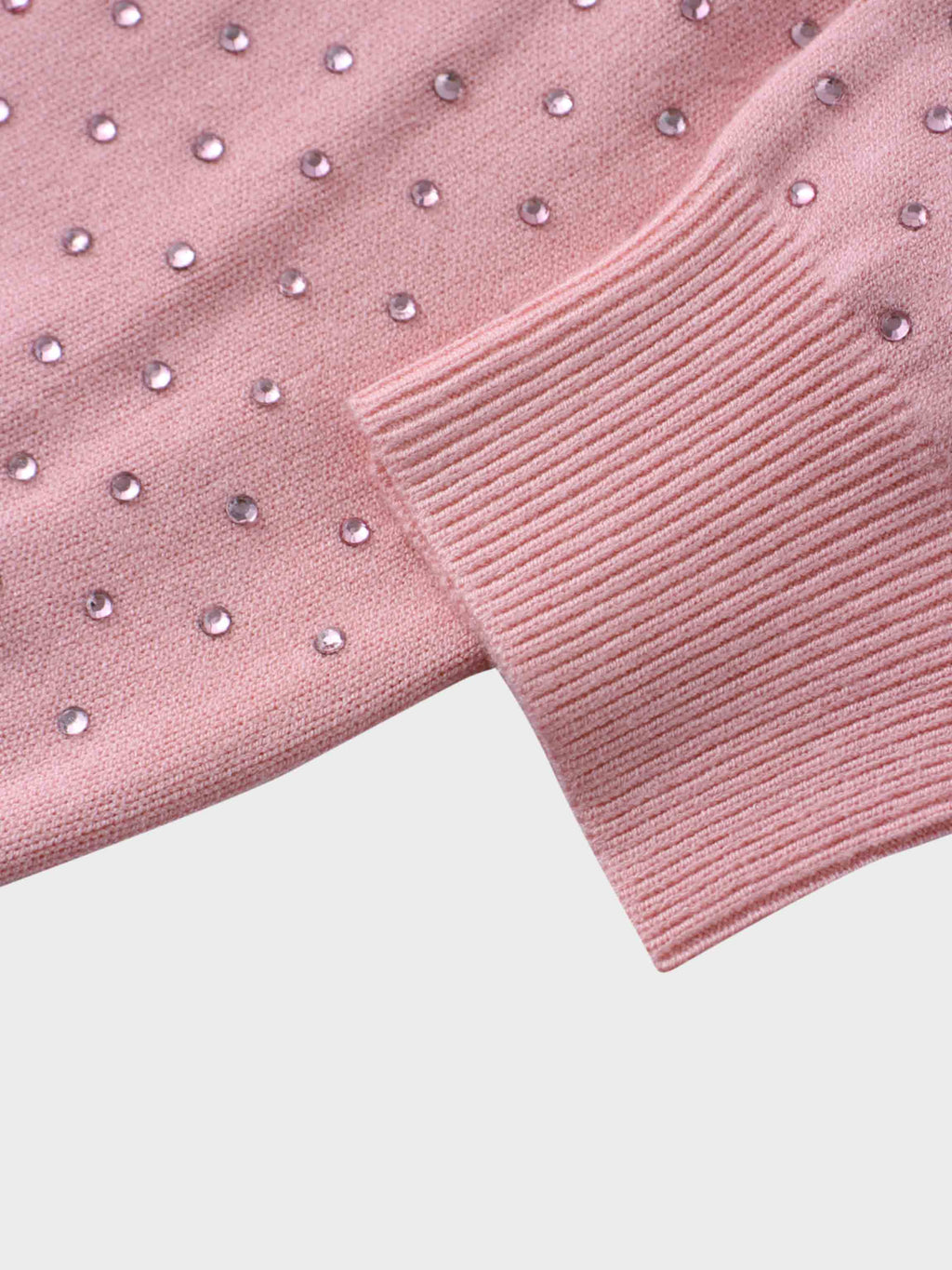 Stone Embellished Crew Cardigan-Pink