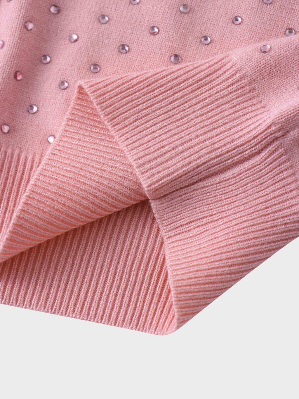 Stone Embellished Crew Cardigan-Pink