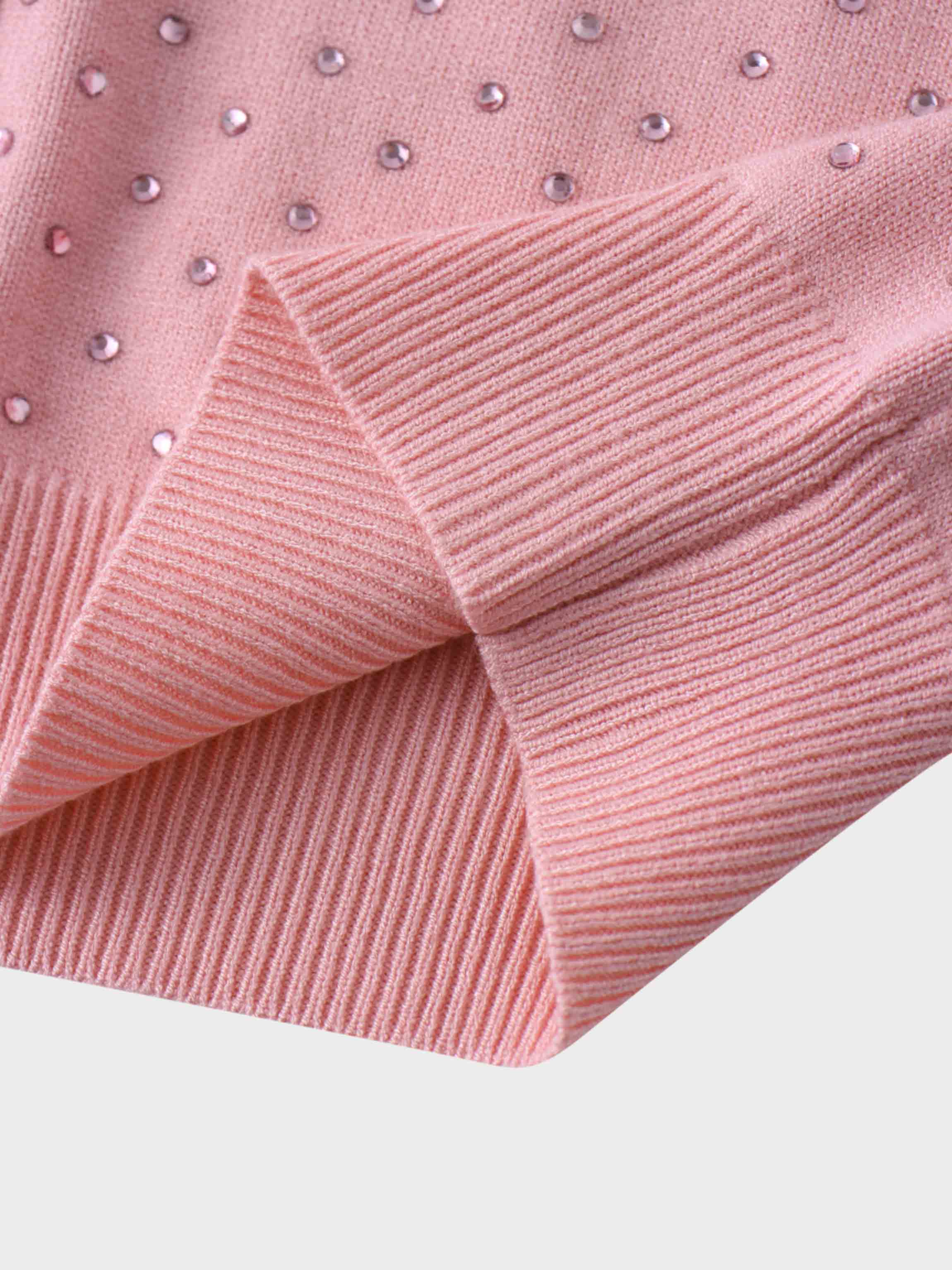 Stone Embellished Crew Cardigan-Pink