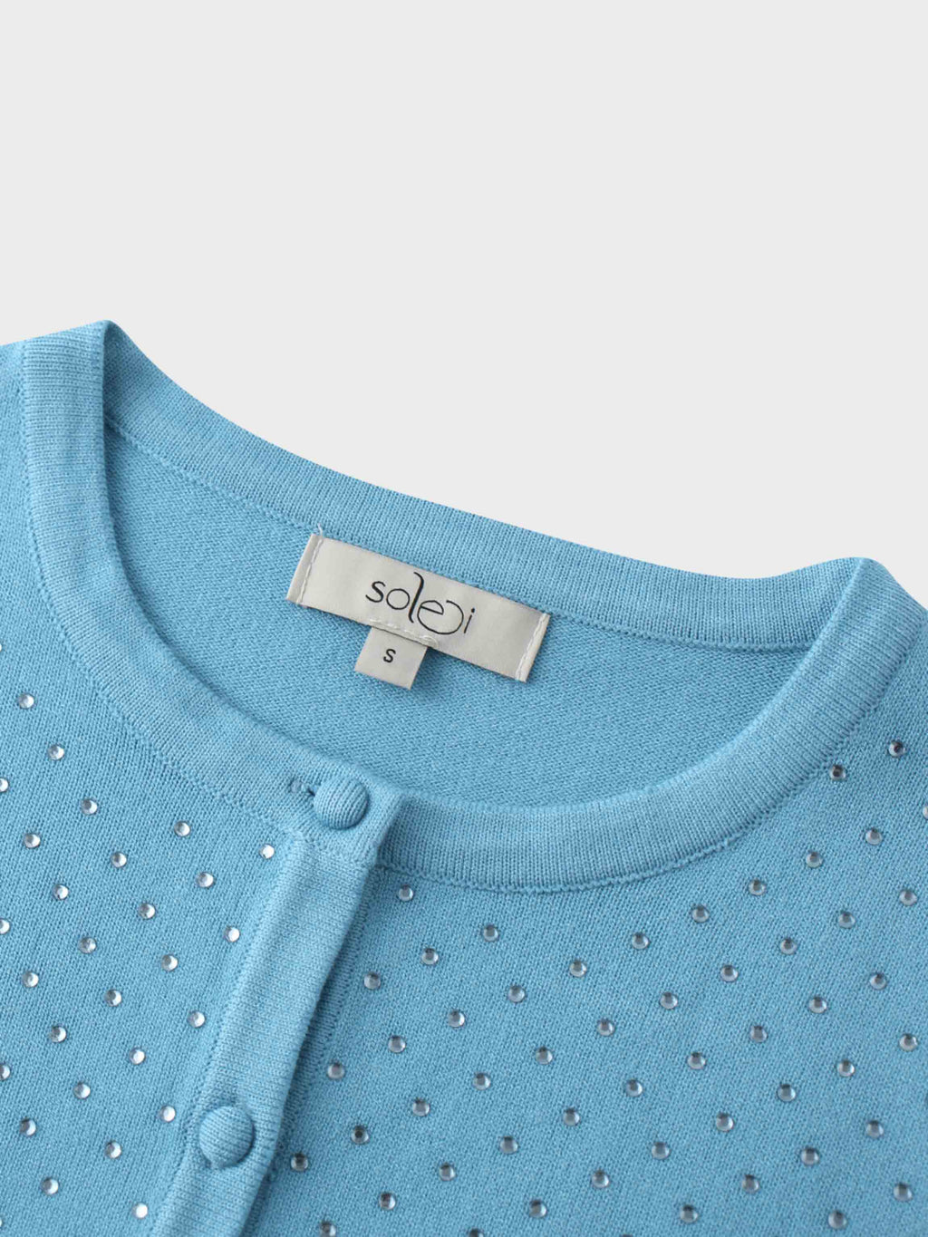 Stone Embellished Crew Cardigan-Sky Blue