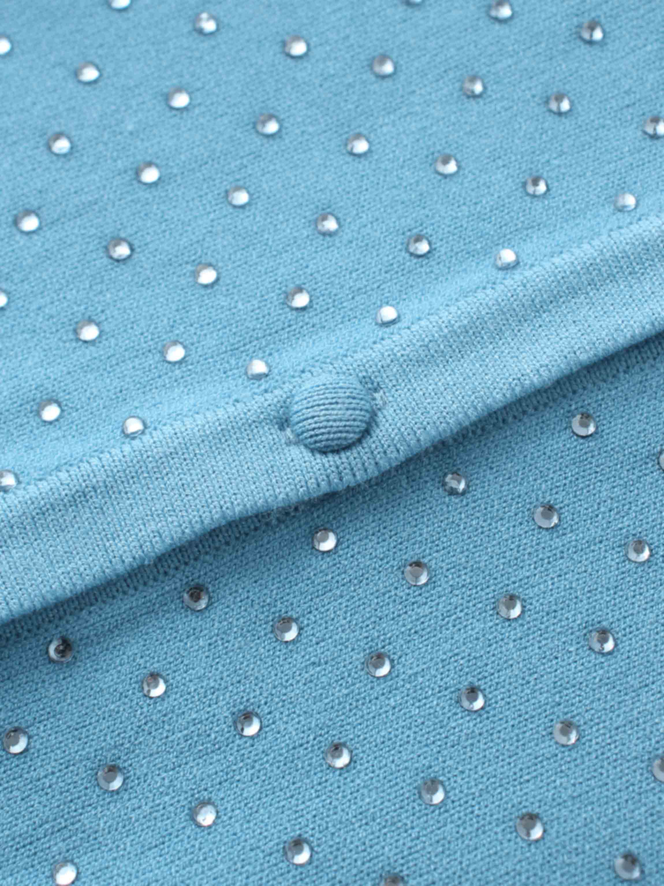 Stone Embellished Crew Cardigan-Sky Blue