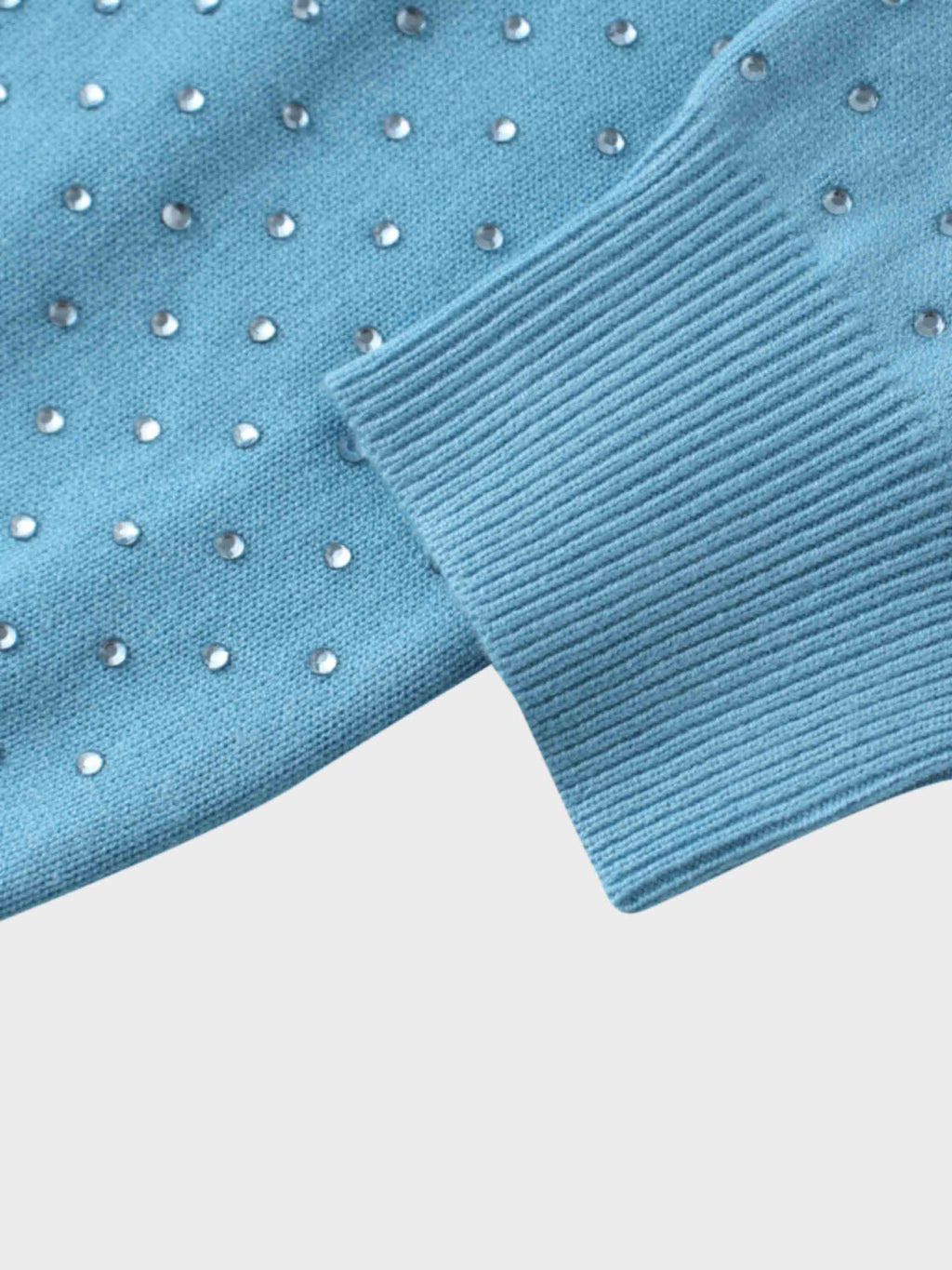 Stone Embellished Crew Cardigan-Sky Blue