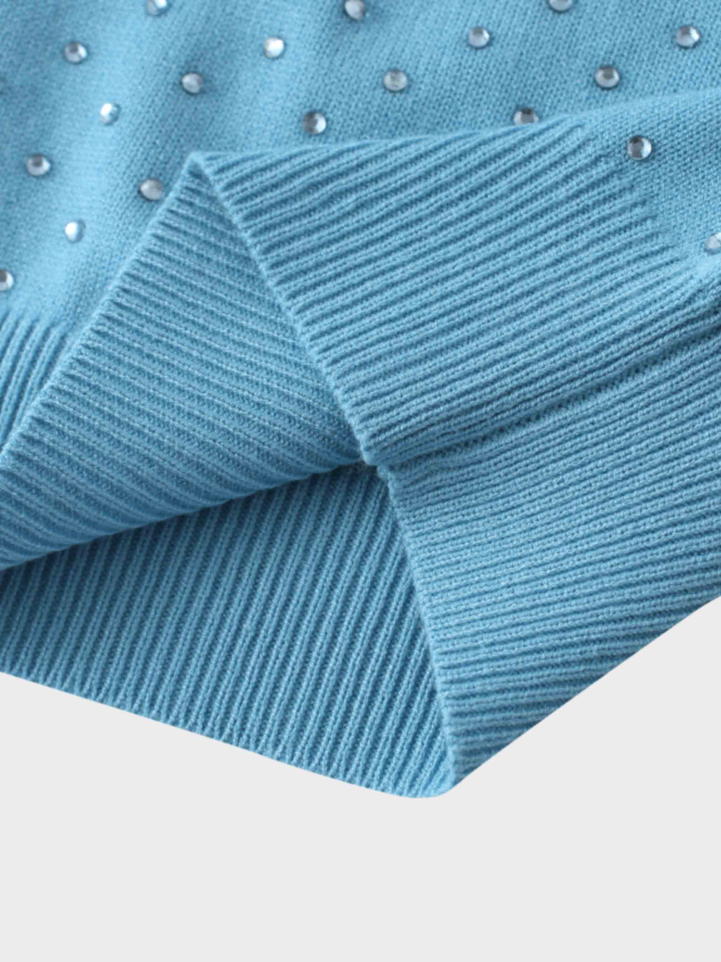 Stone Embellished Crew Cardigan-Sky Blue