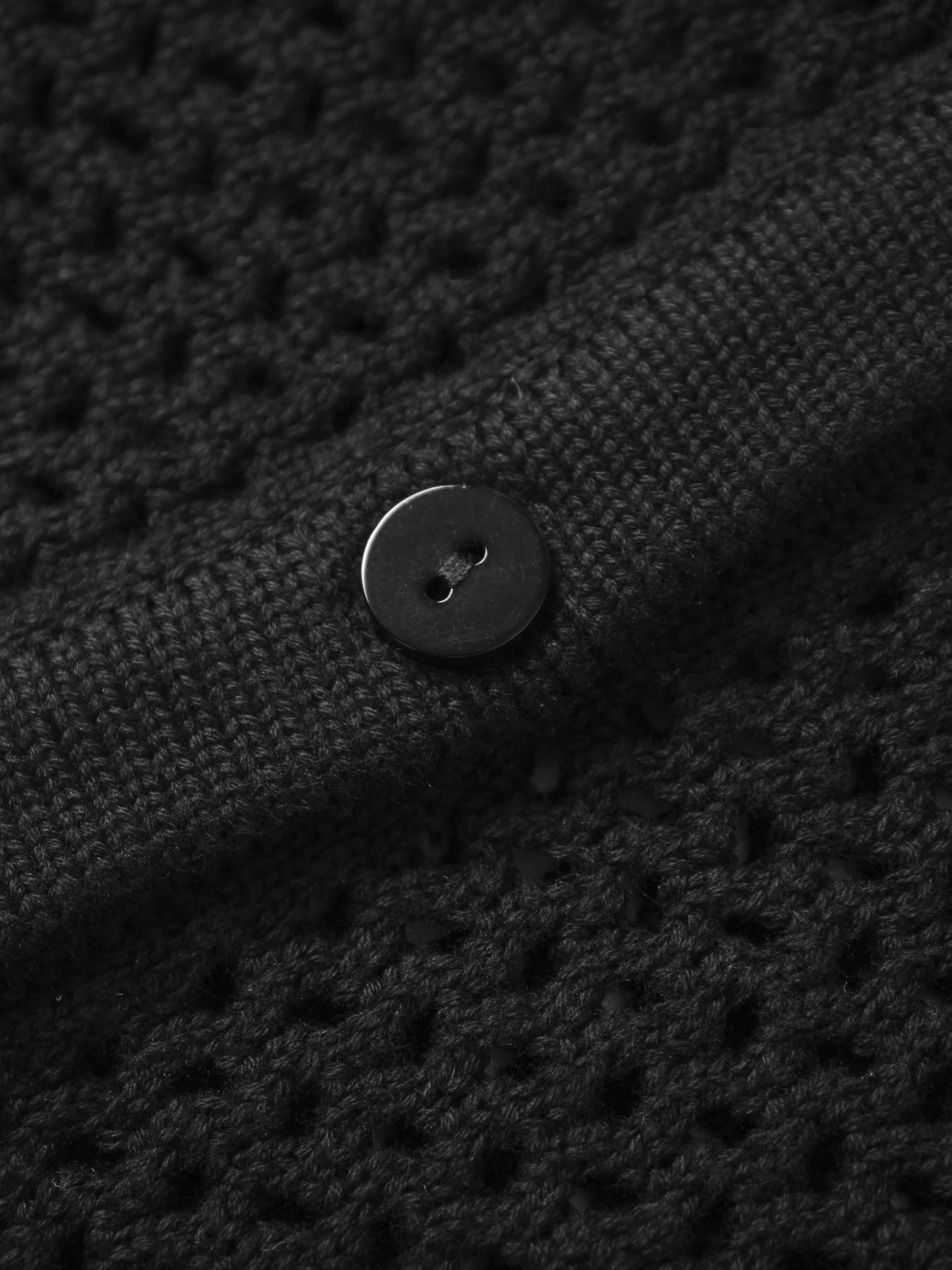 Crochet Knit Button Down Cardigan-Black