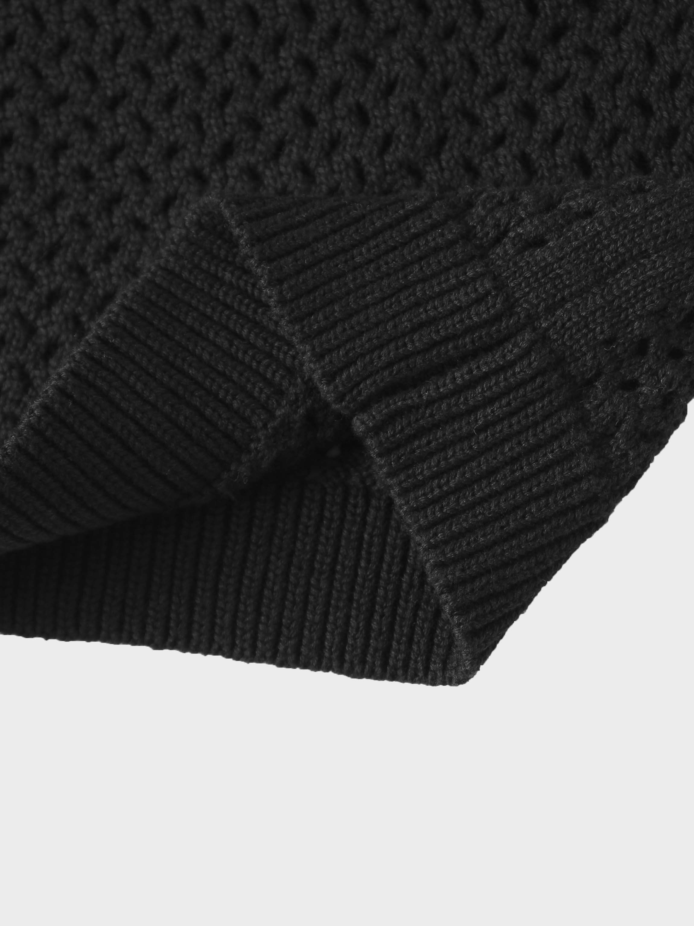 Crochet Knit Button Down Cardigan-Black