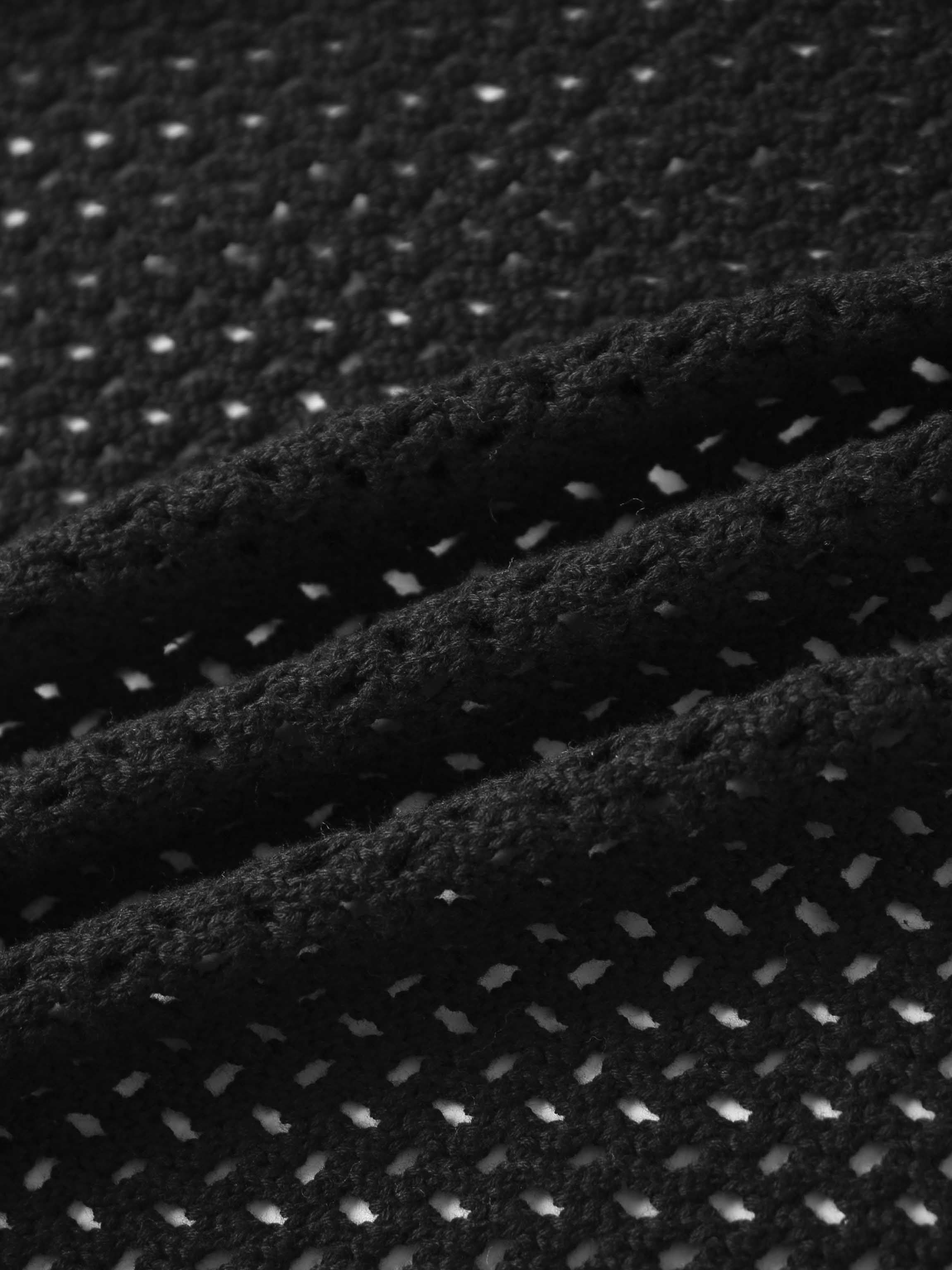 Crochet Knit Button Down Cardigan-Black