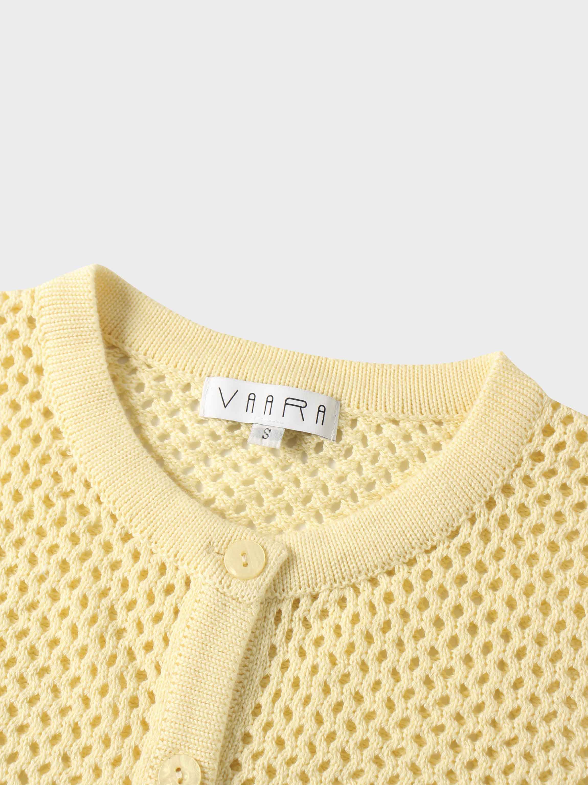 Crochet Knit Button Down Cardigan-Creamy Yellow
