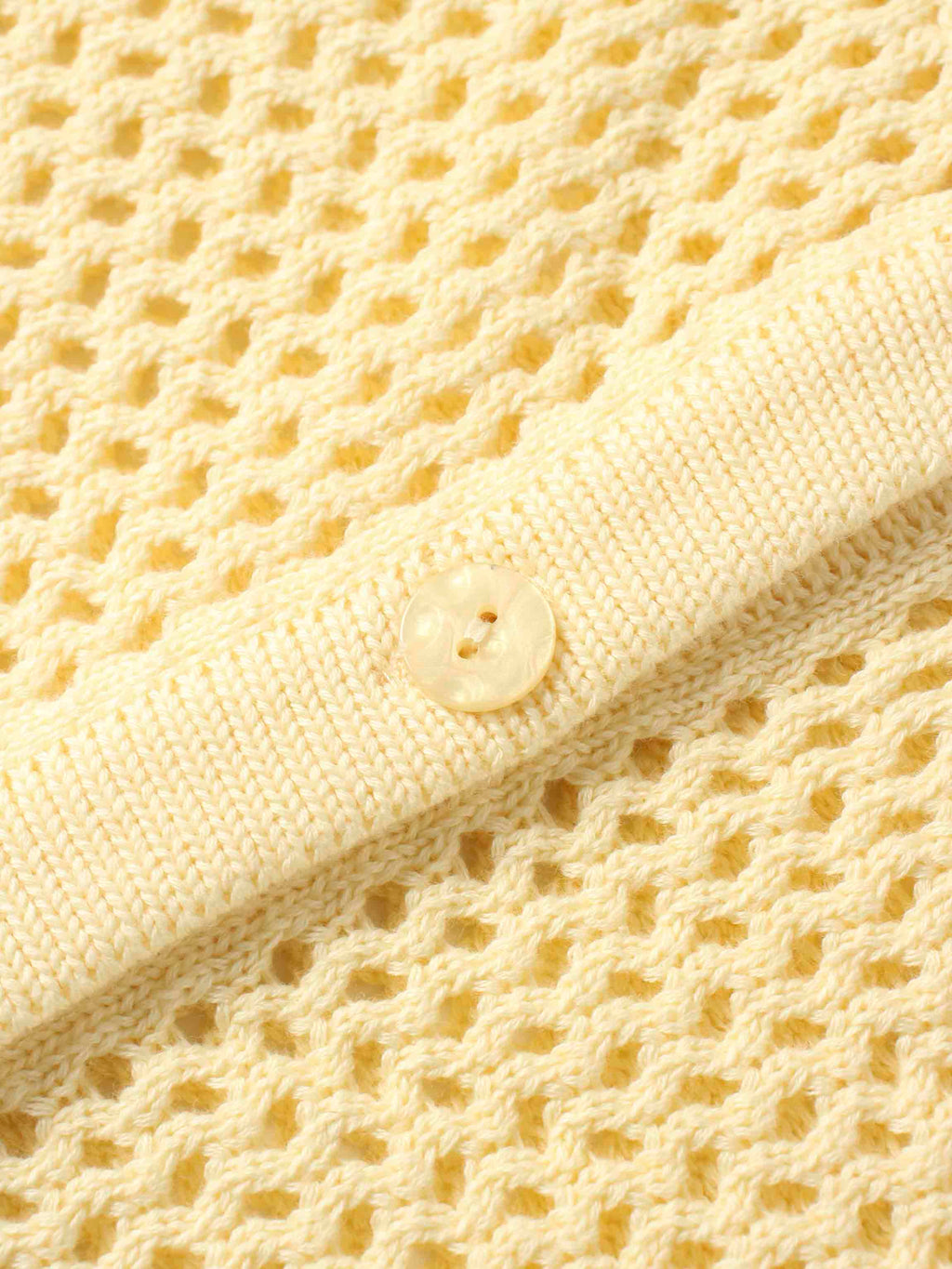 Crochet Knit Button Down Cardigan-Creamy Yellow