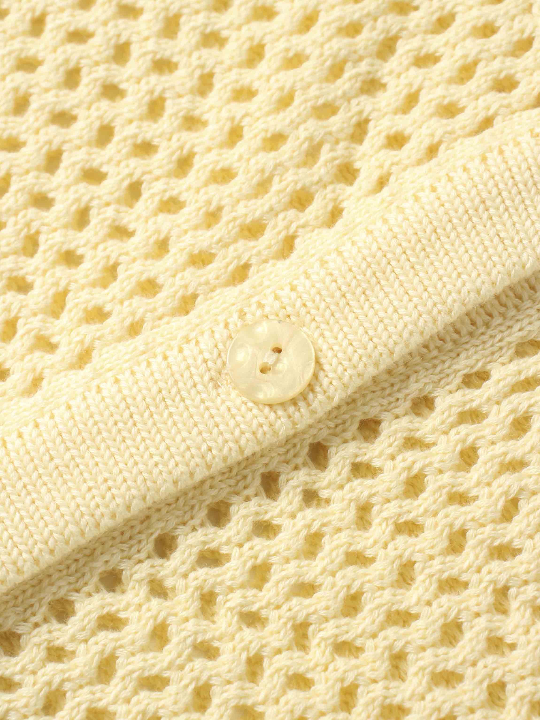 Crochet Knit Button Down Cardigan-Creamy Yellow