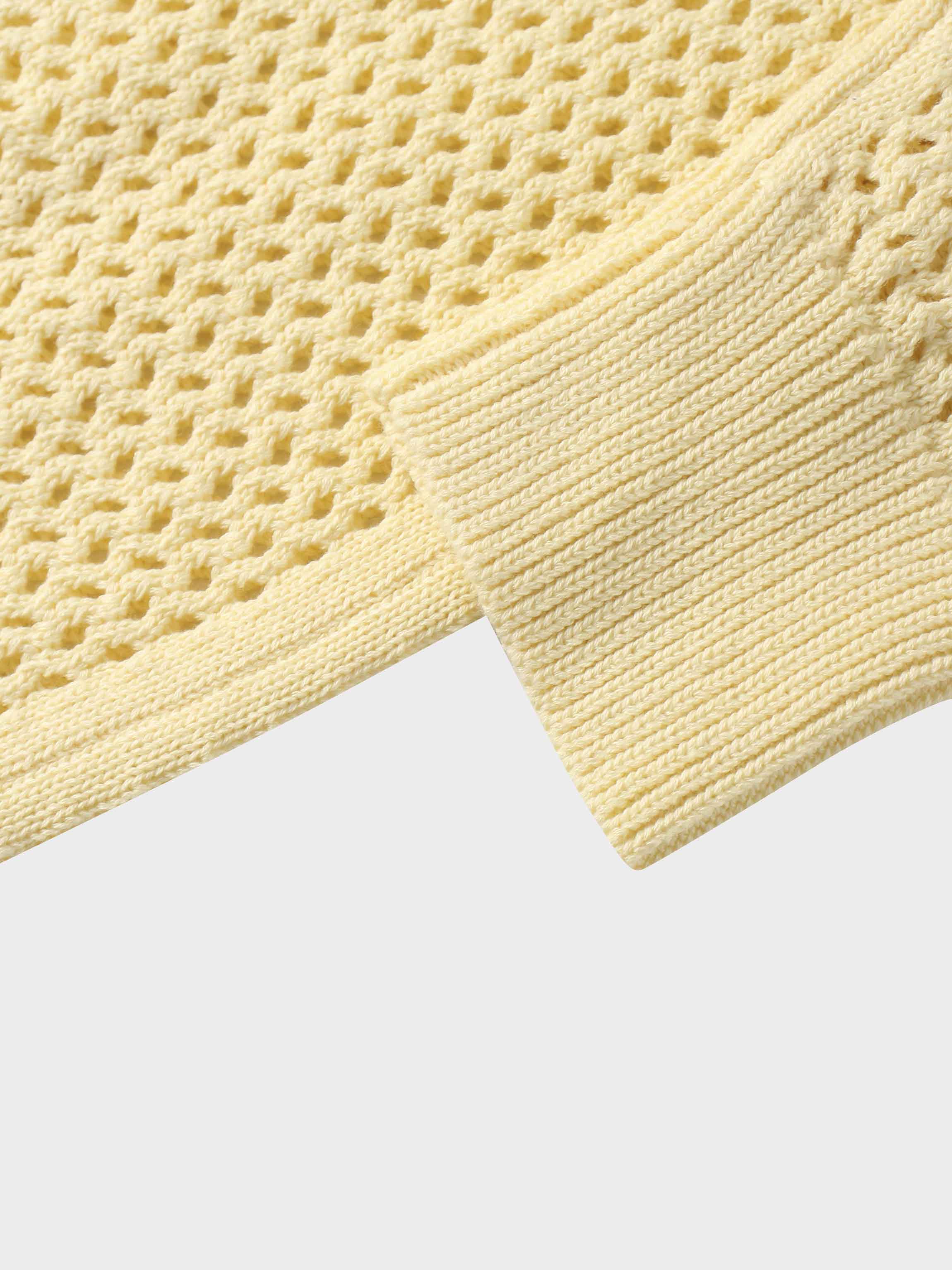 Crochet Knit Button Down Cardigan-Creamy Yellow