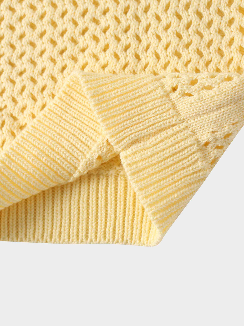 Crochet Knit Button Down Cardigan-Creamy Yellow