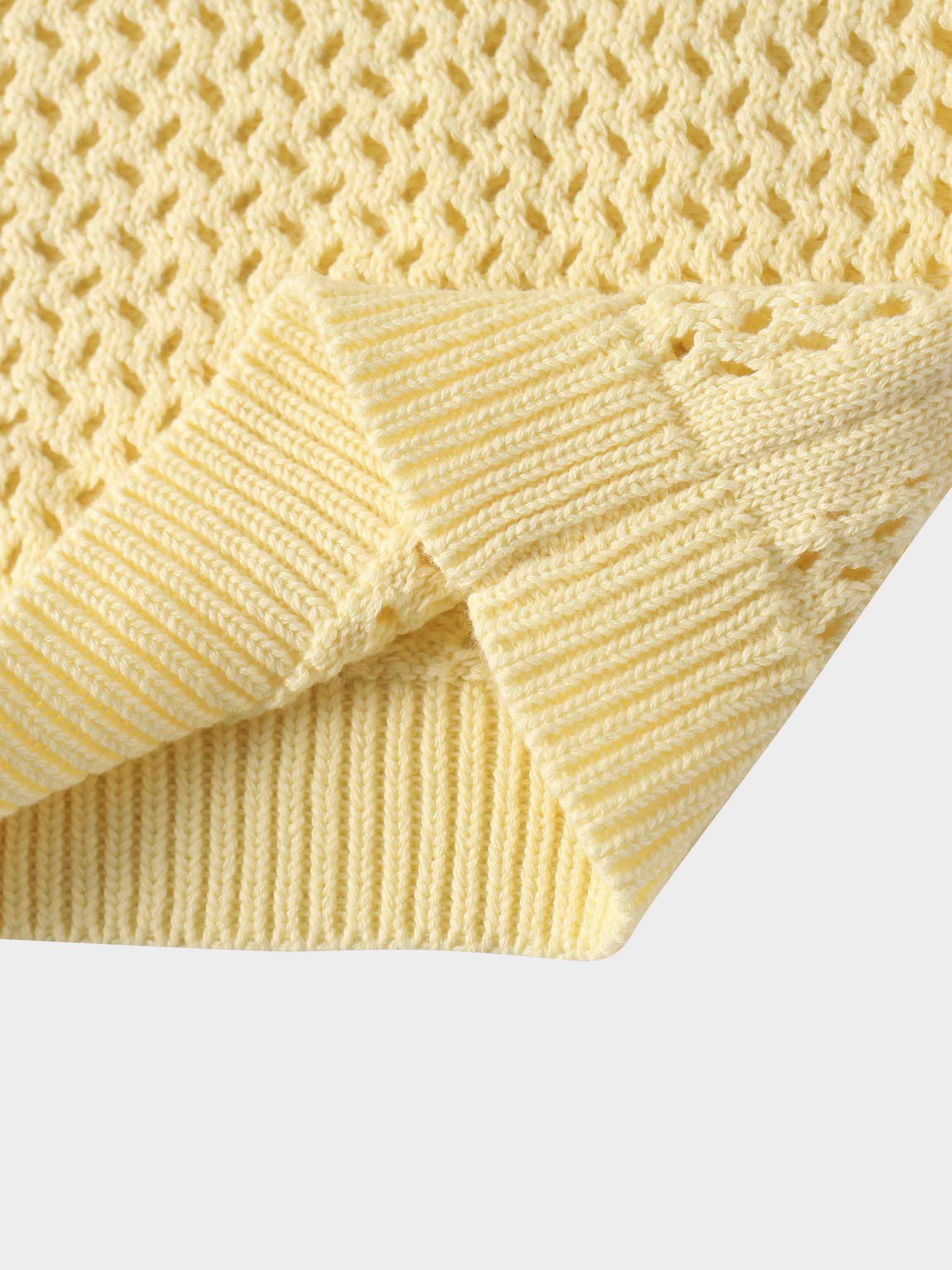 Crochet Knit Button Down Cardigan-Creamy Yellow