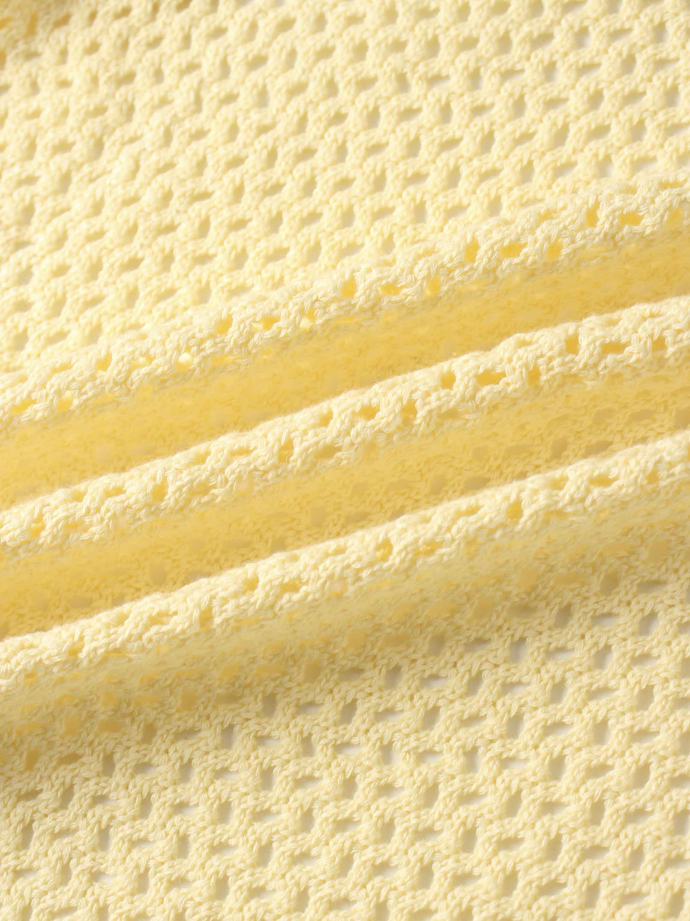 Crochet Knit Button Down Cardigan-Creamy Yellow