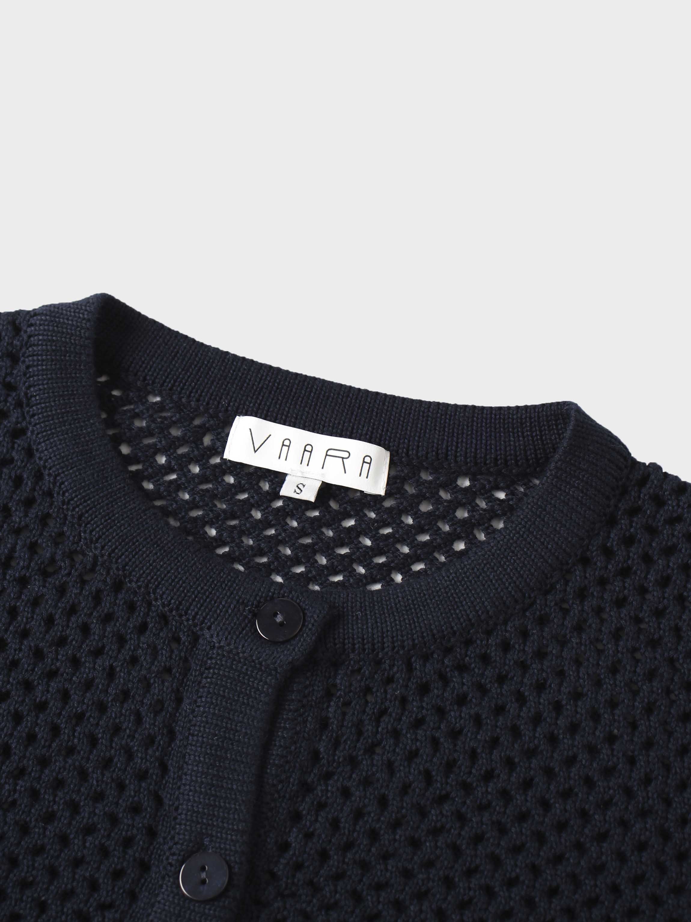 Crochet Knit Button Down Cardigan-Navy