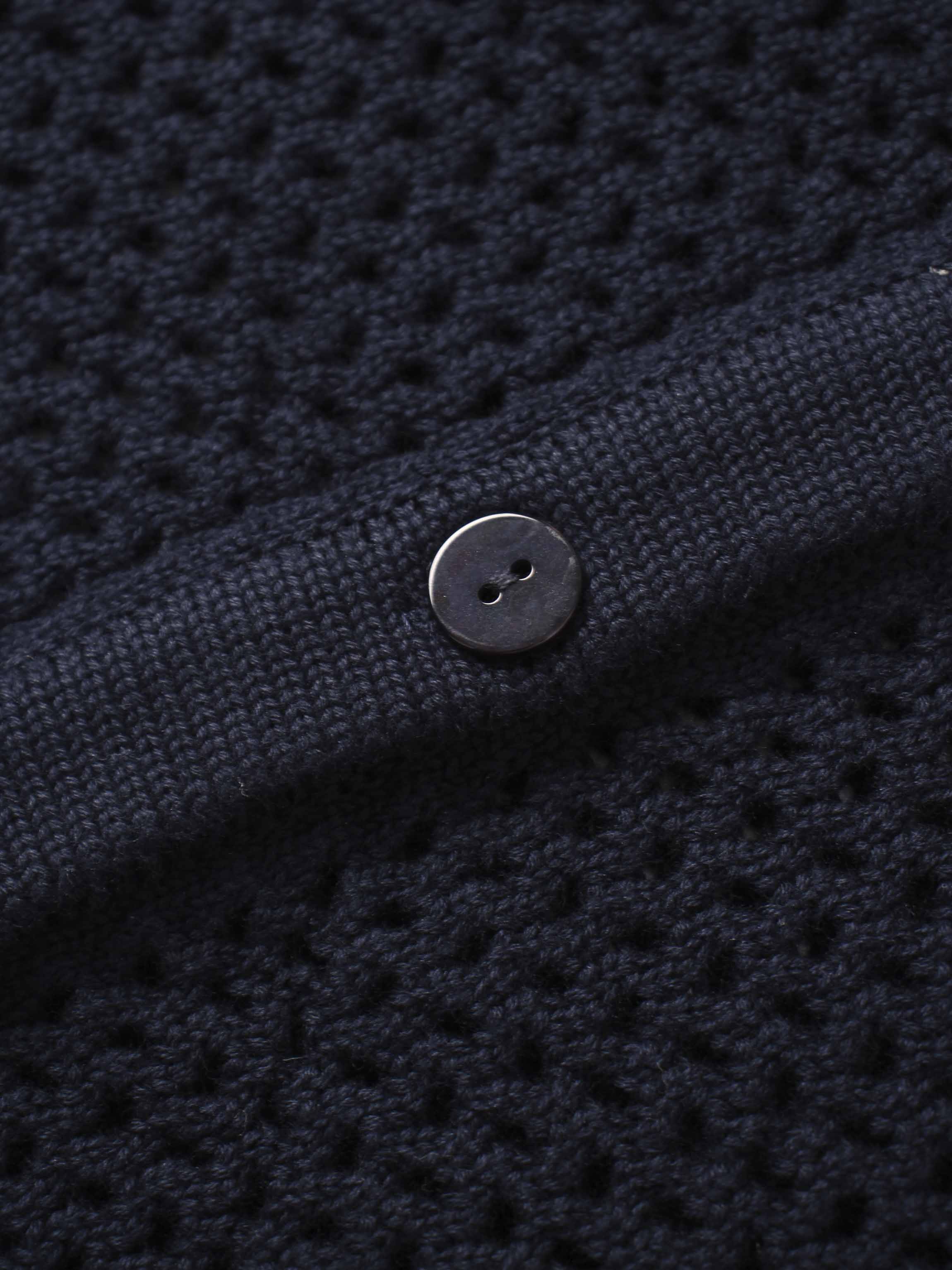 Crochet Knit Button Down Cardigan-Navy