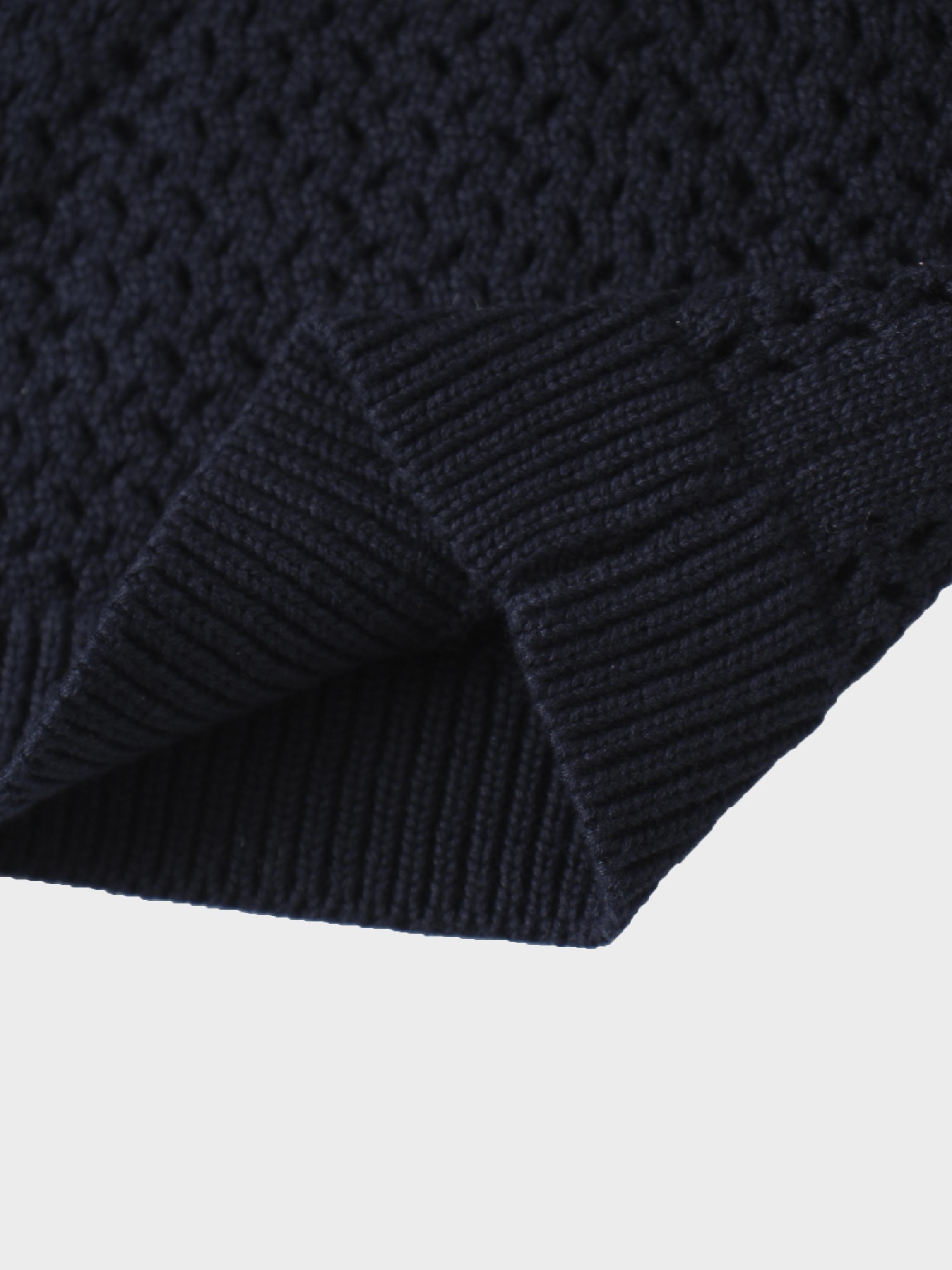 Crochet Knit Button Down Cardigan-Navy