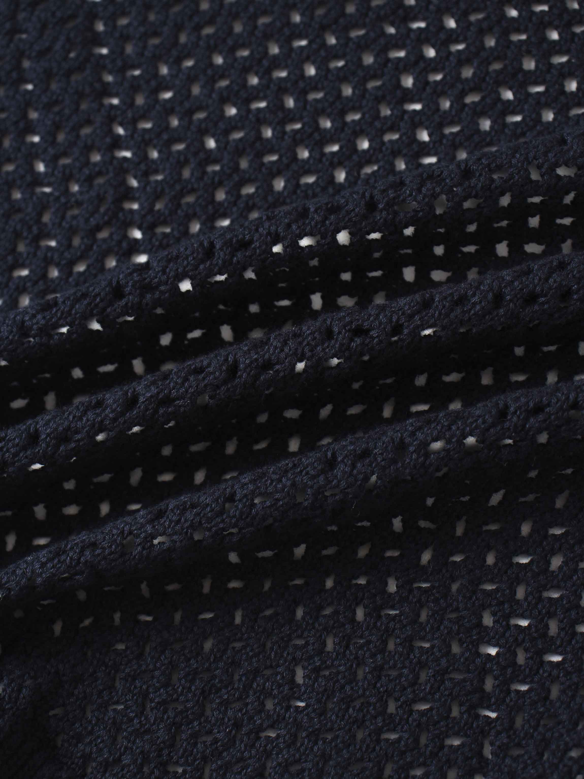 Crochet Knit Button Down Cardigan-Navy