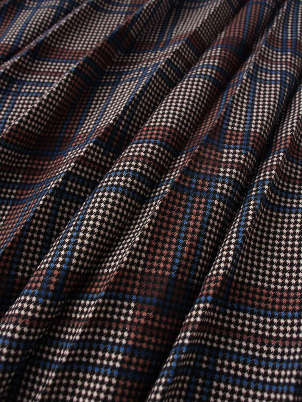 Covered Band Pleated Skirt-Brown/Blue Plaid