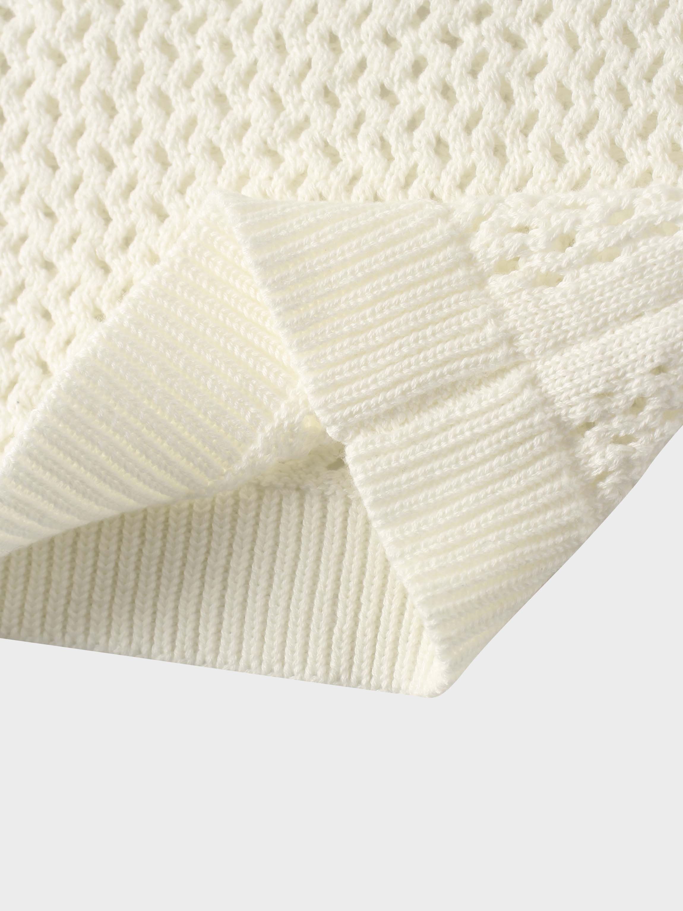 Crochet Knit Button Down Cardigan-White