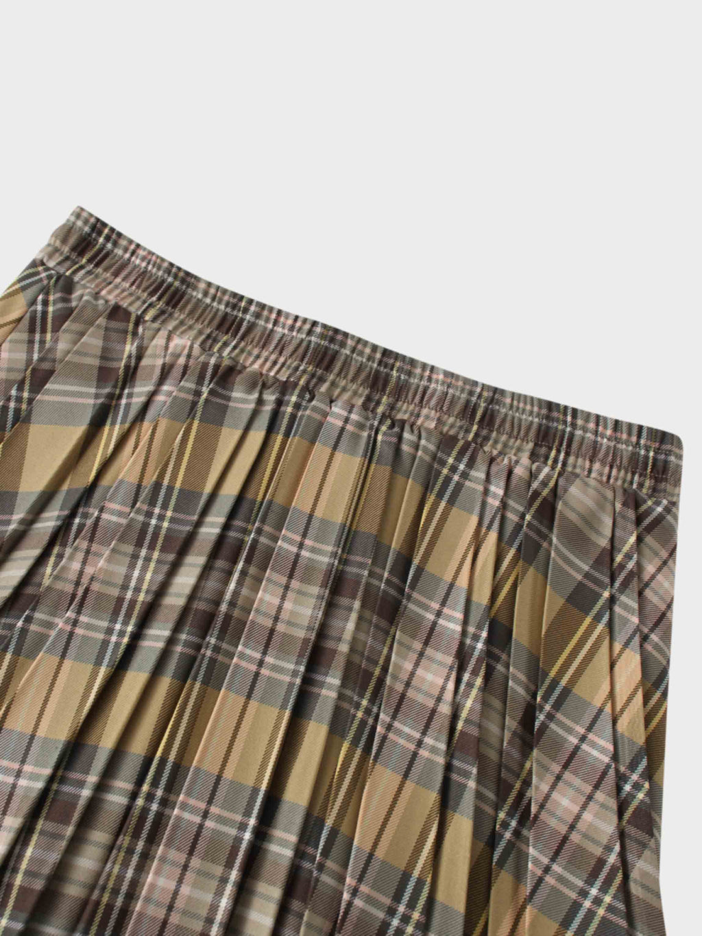 Covered Band Pleated Skirt-Pastel Plaid