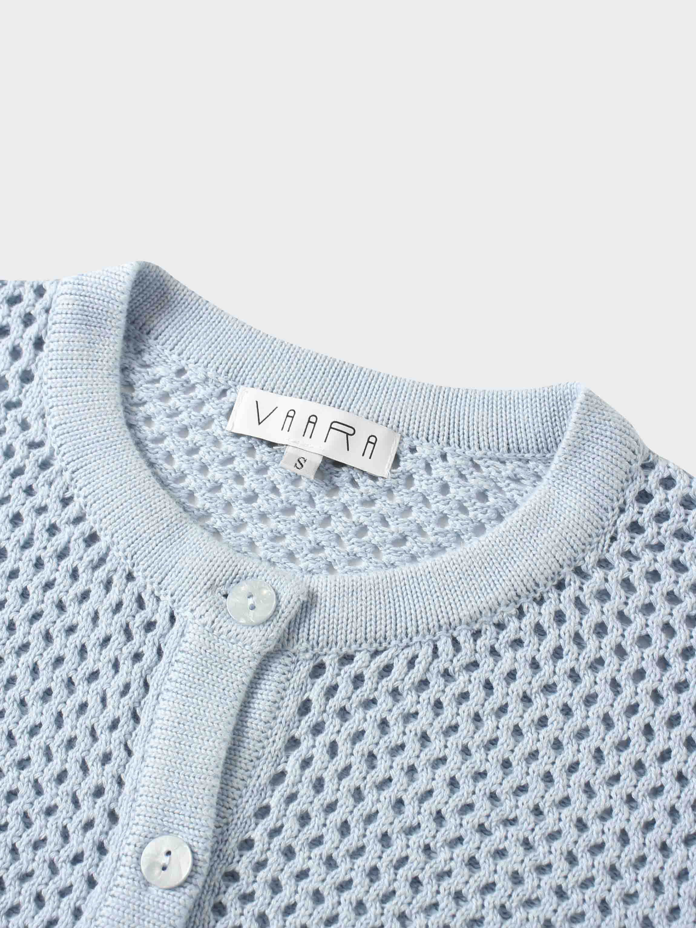 Crochet Knit Button Down Cardigan-Light Blue