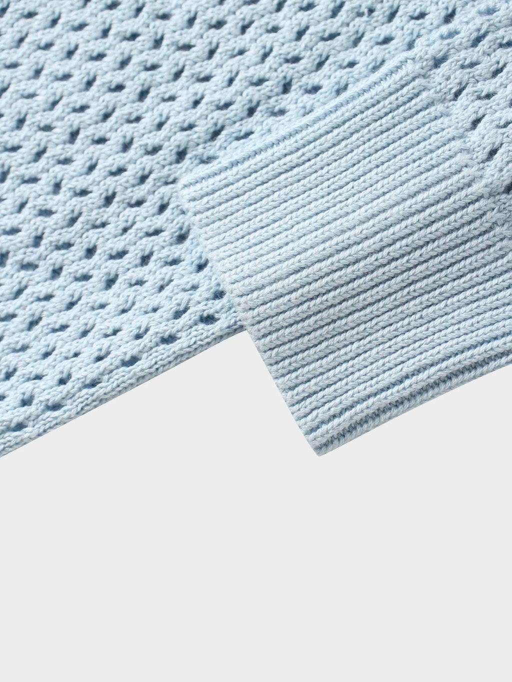 Crochet Knit Button Down Cardigan-Light Blue