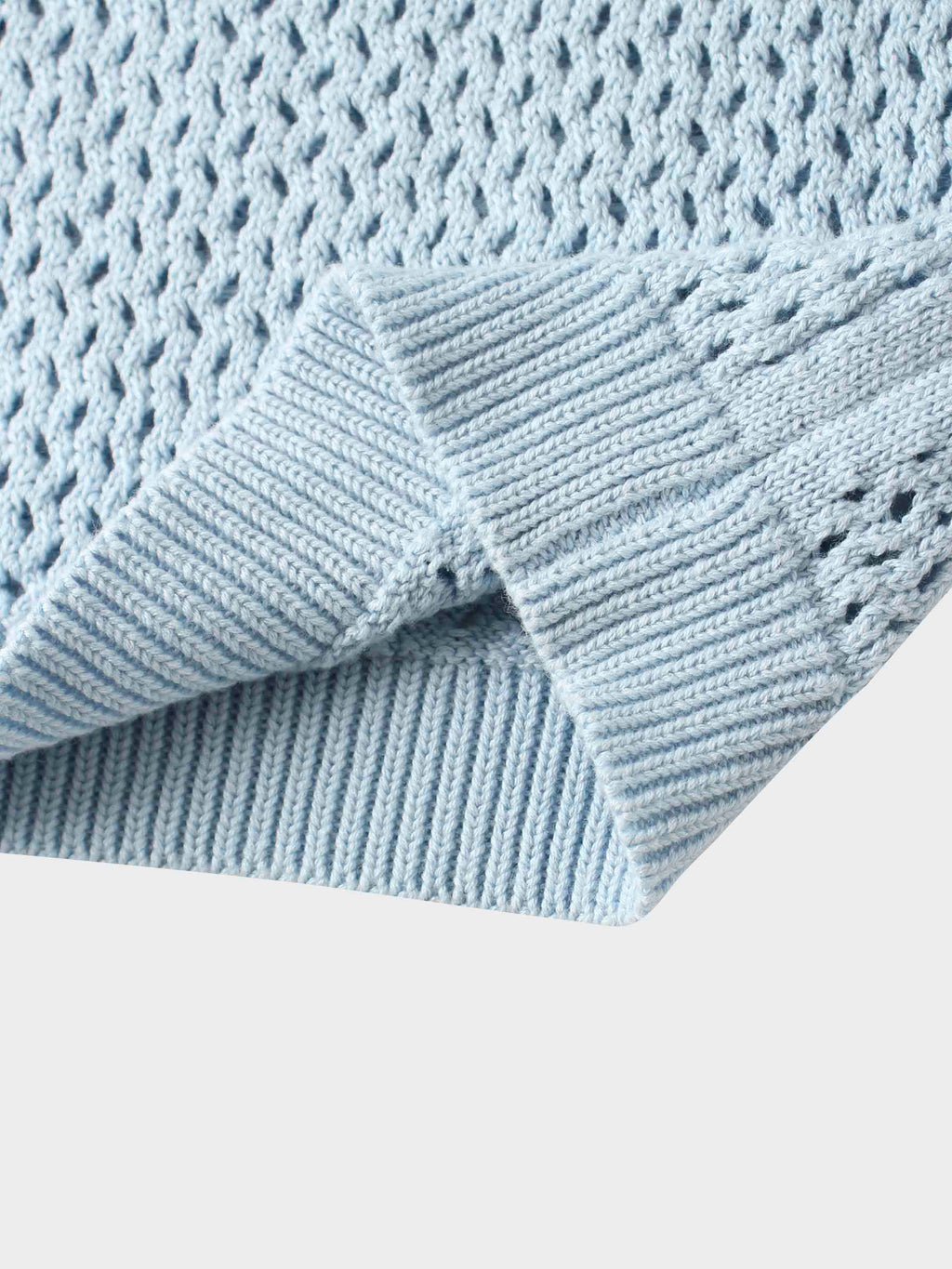 Crochet Knit Button Down Cardigan-Light Blue