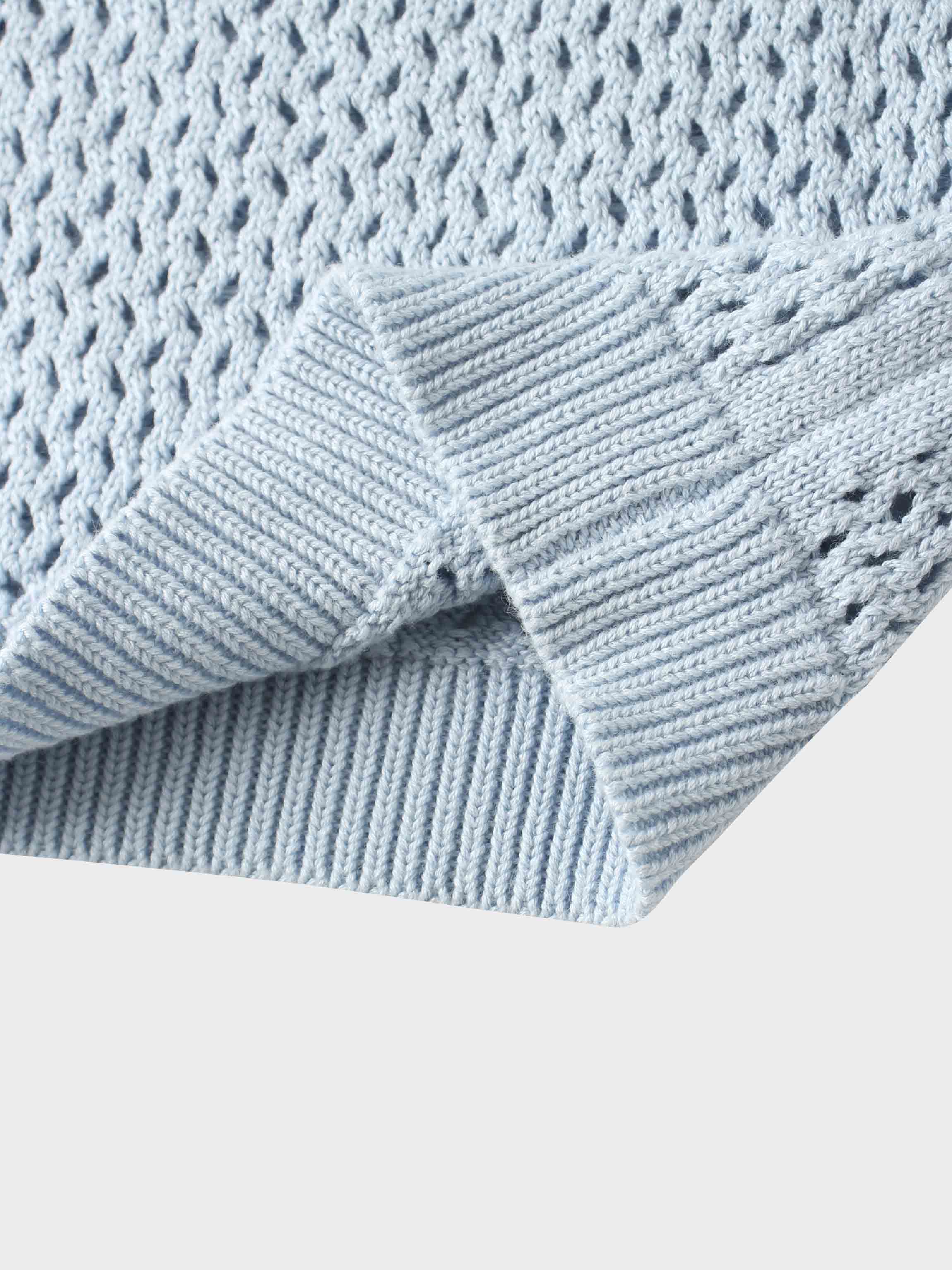 Crochet Knit Button Down Cardigan-Light Blue