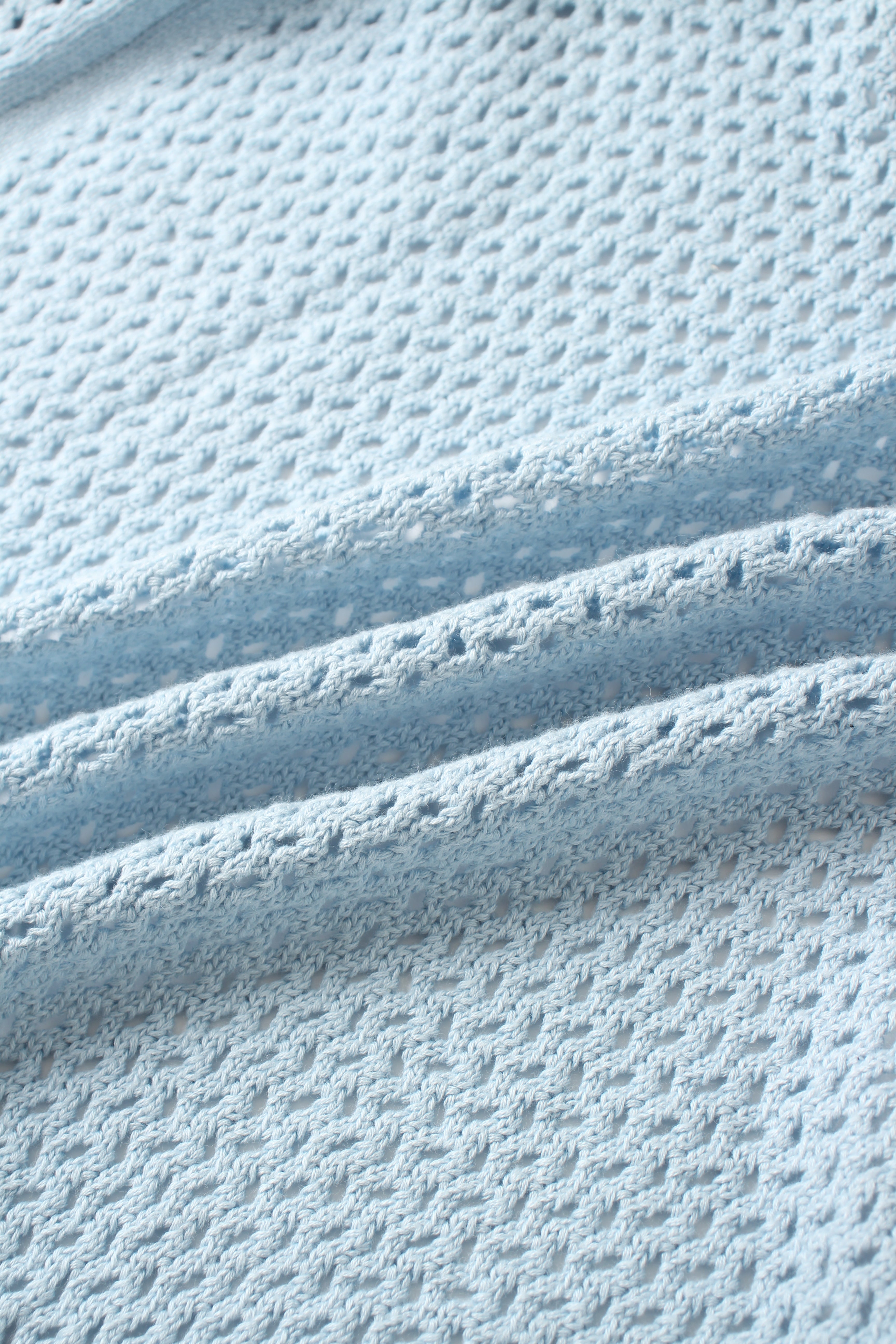 Crochet Knit Button Down Cardigan-Light Blue