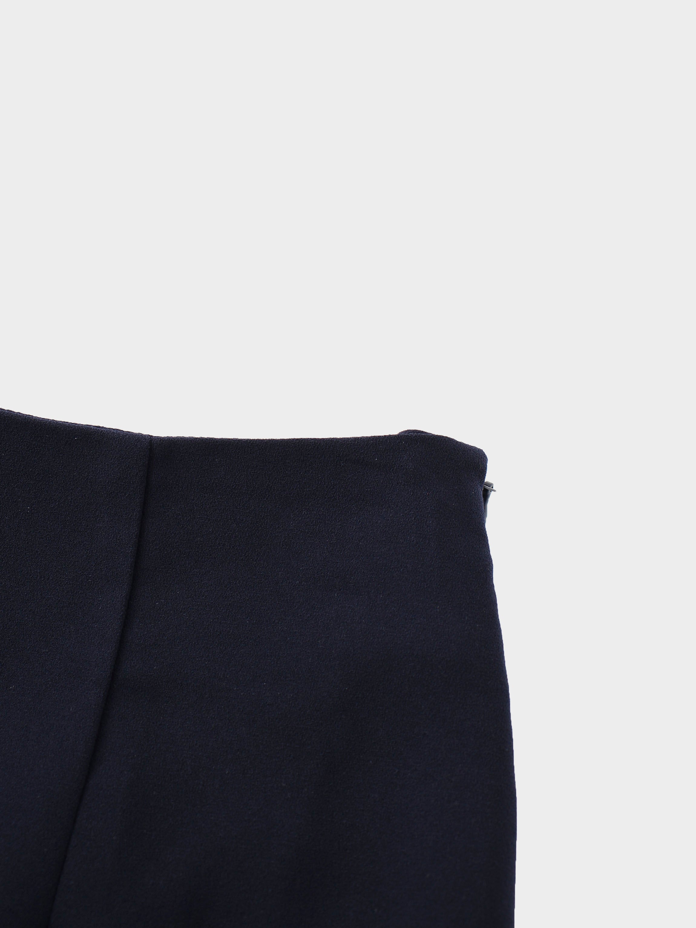 Faux Satin Bottom Flare Skirt-Navy