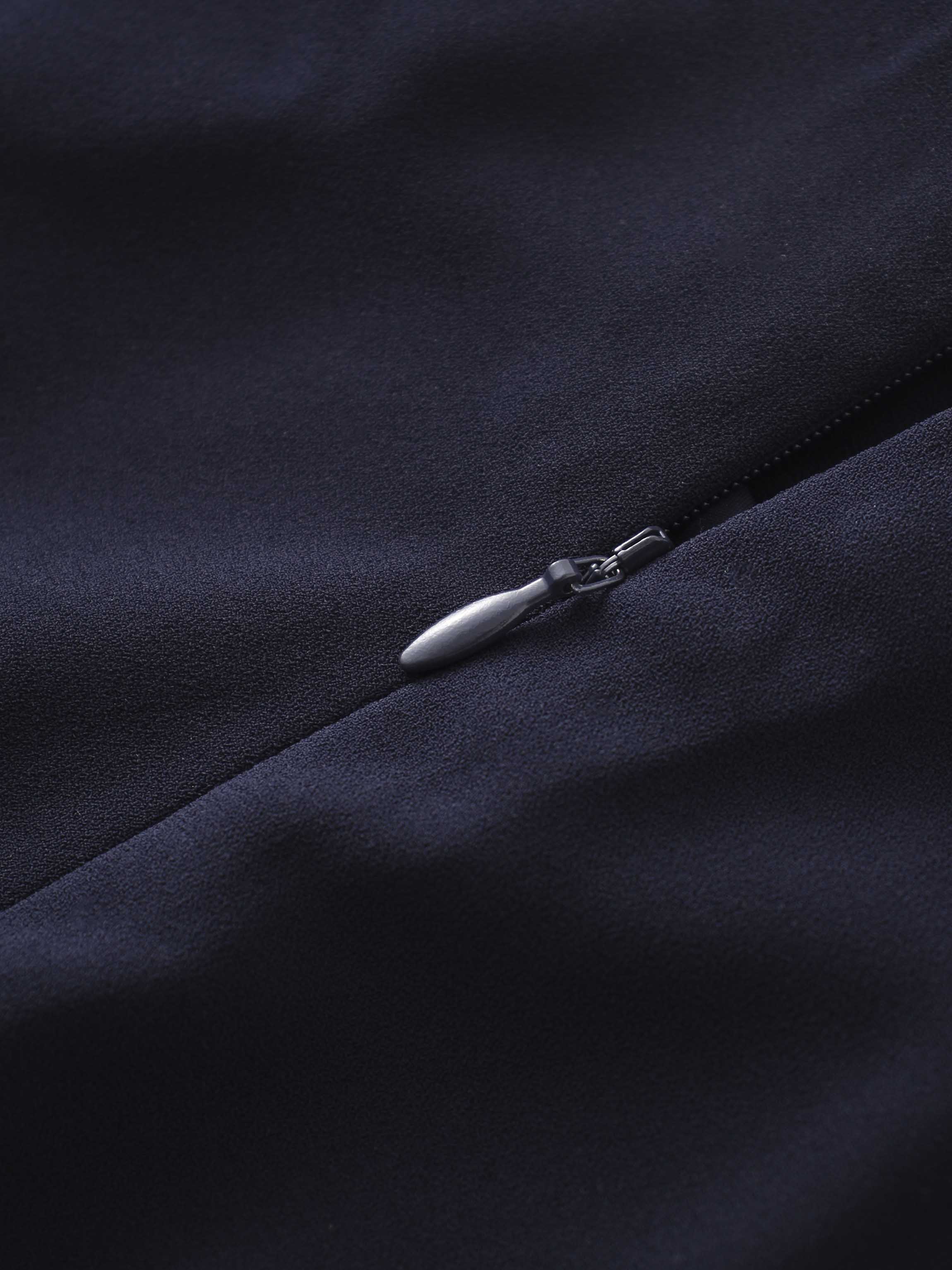 Faux Satin Bottom Flare Skirt-Navy