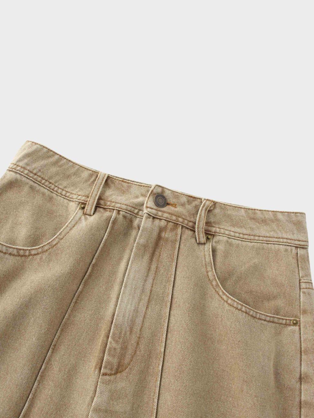 Denim Seamed Skirt-Tan Wash