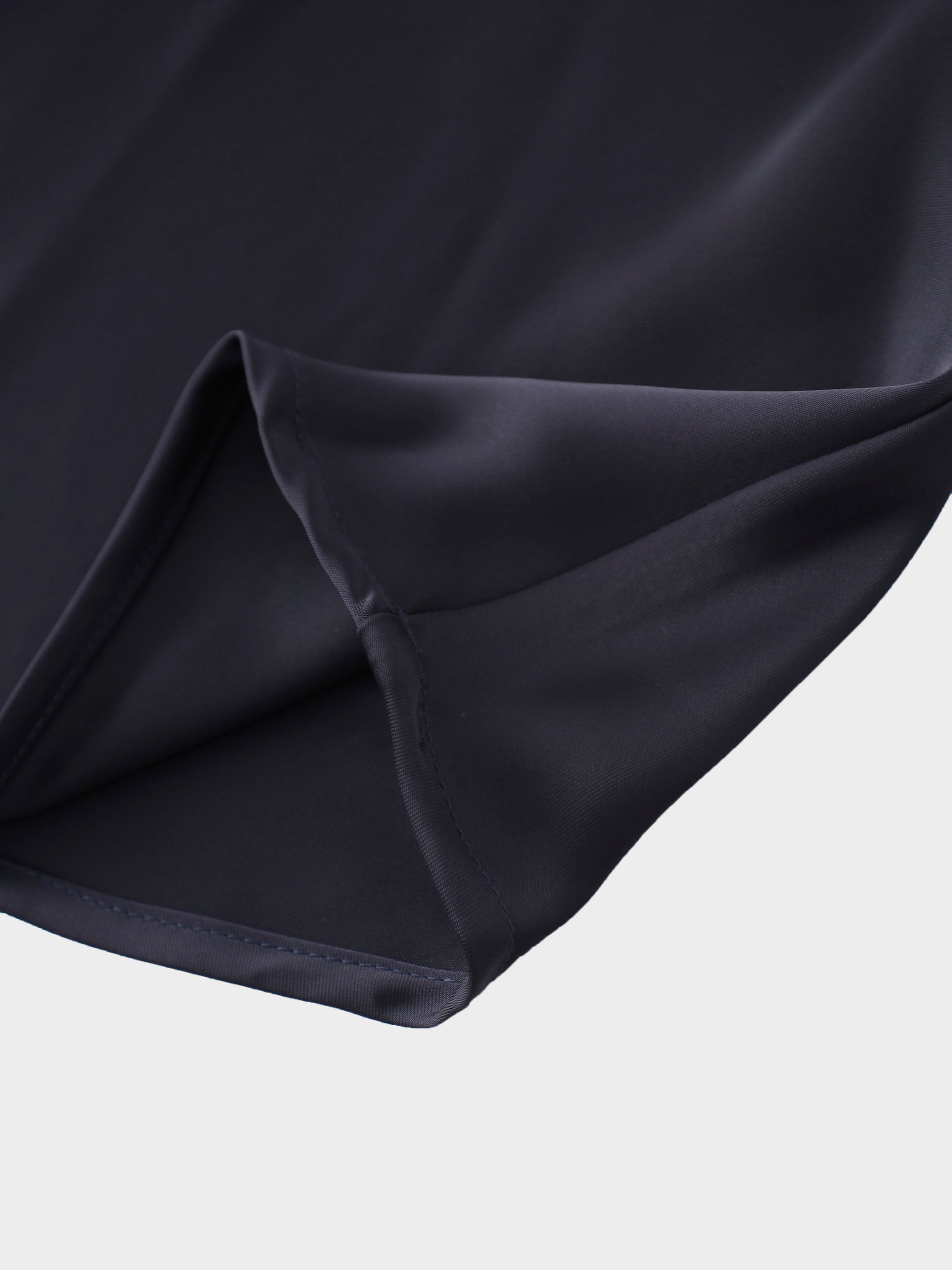 Faux Satin Bottom Flare Skirt-Navy