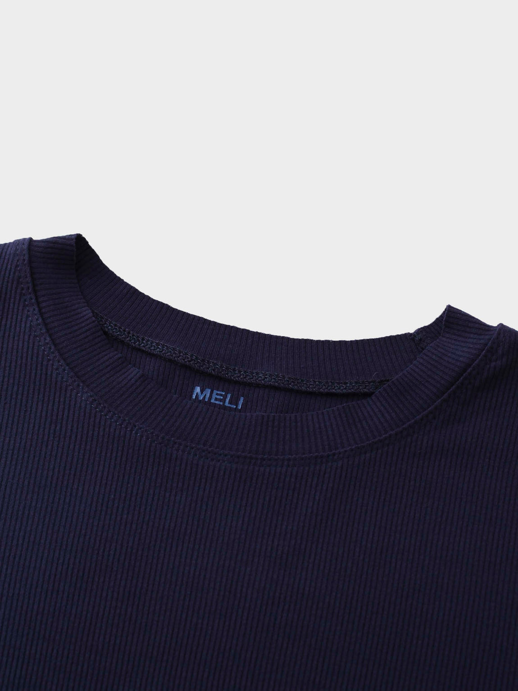 Rounded Hem Ribbed T-Shirt-Navy