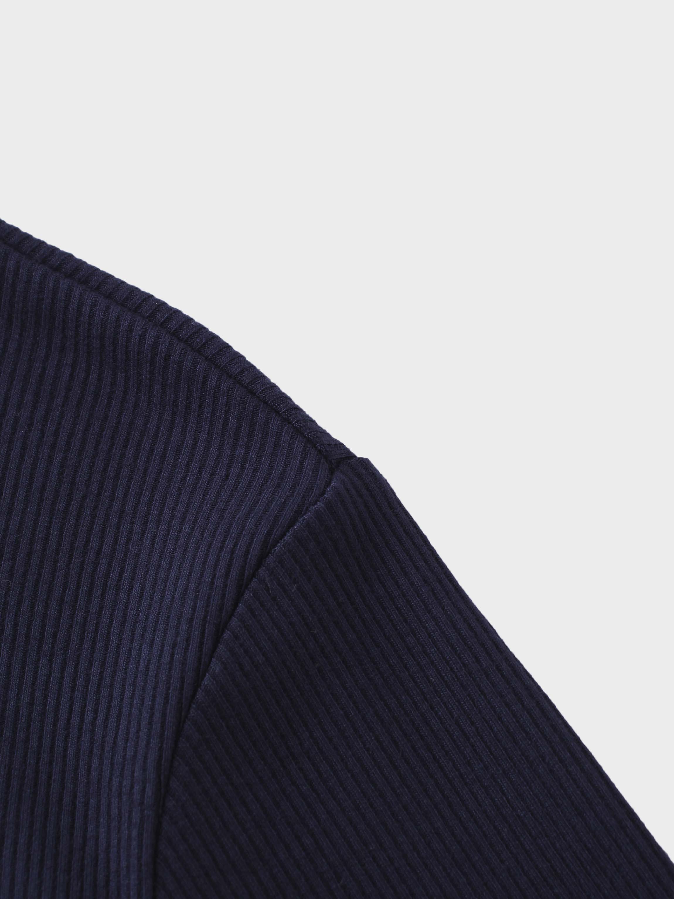 Rounded Hem Ribbed T-Shirt-Navy