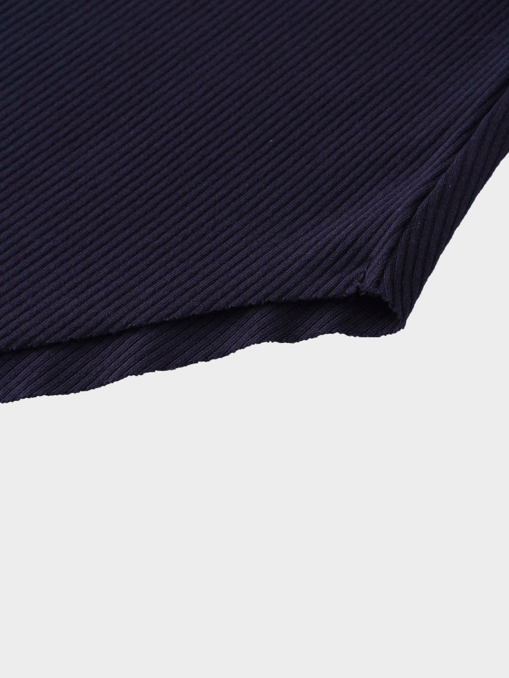 Rounded Hem Ribbed T-Shirt-Navy
