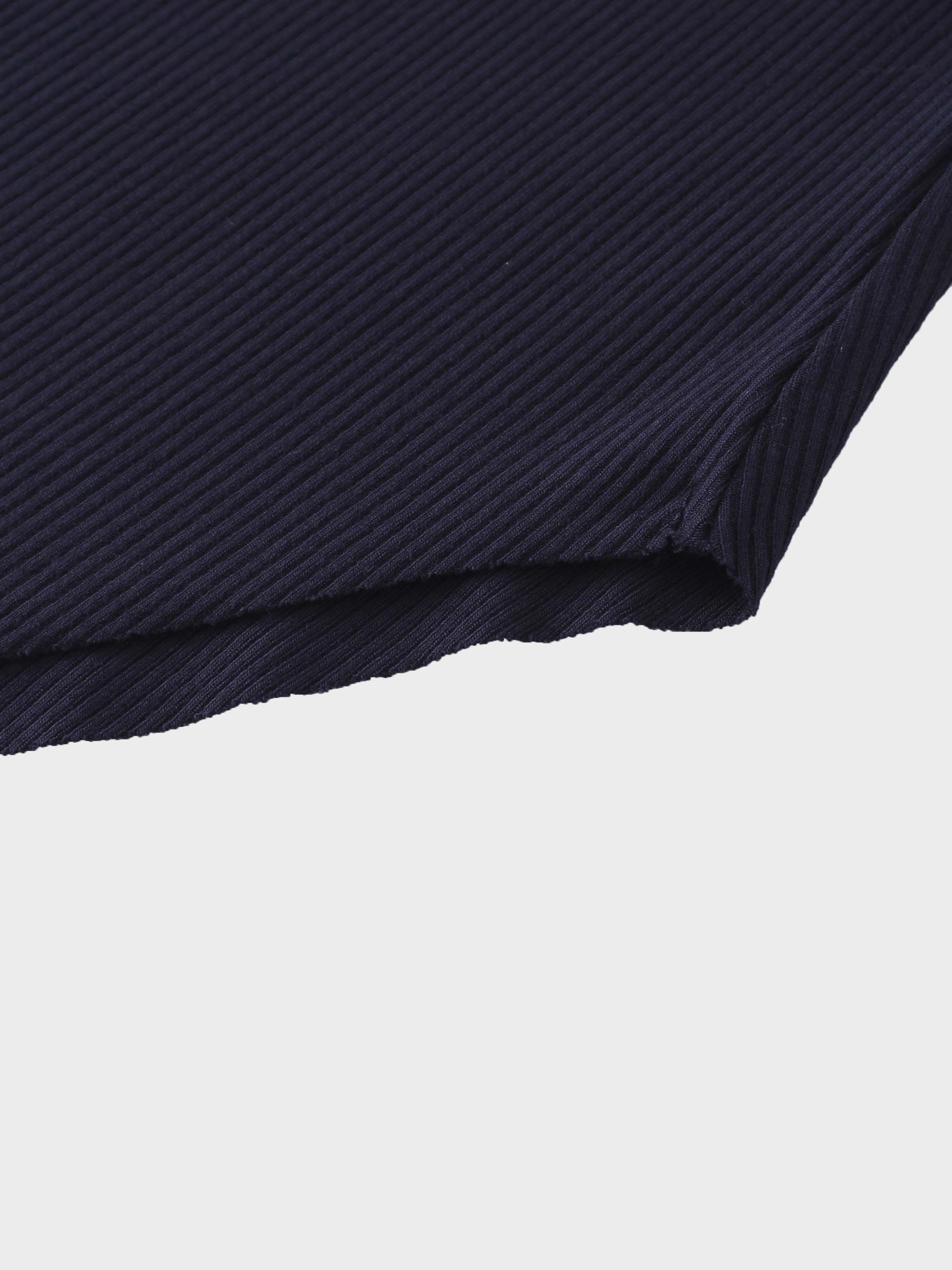 Rounded Hem Ribbed T-Shirt-Navy
