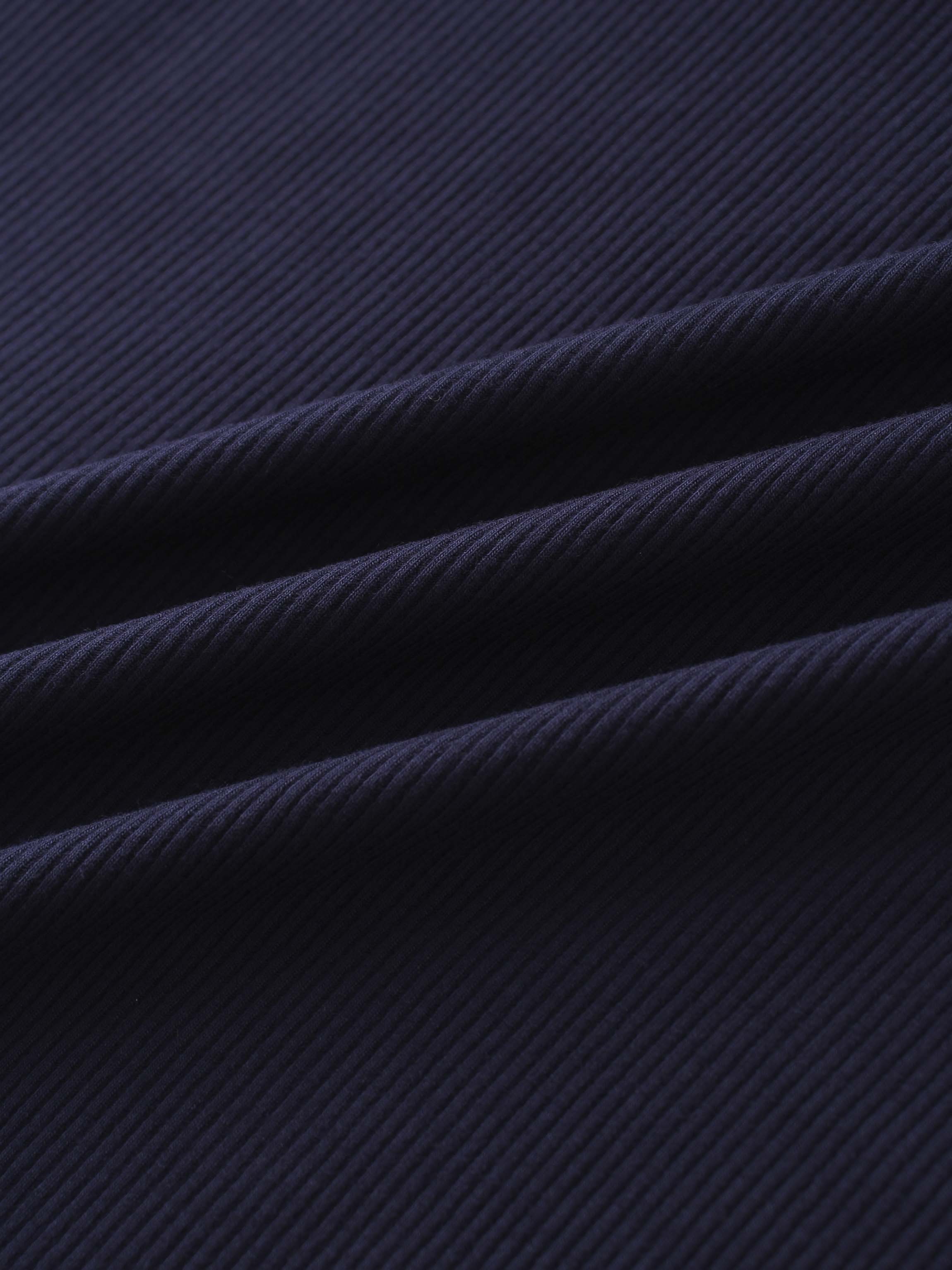 Rounded Hem Ribbed T-Shirt-Navy