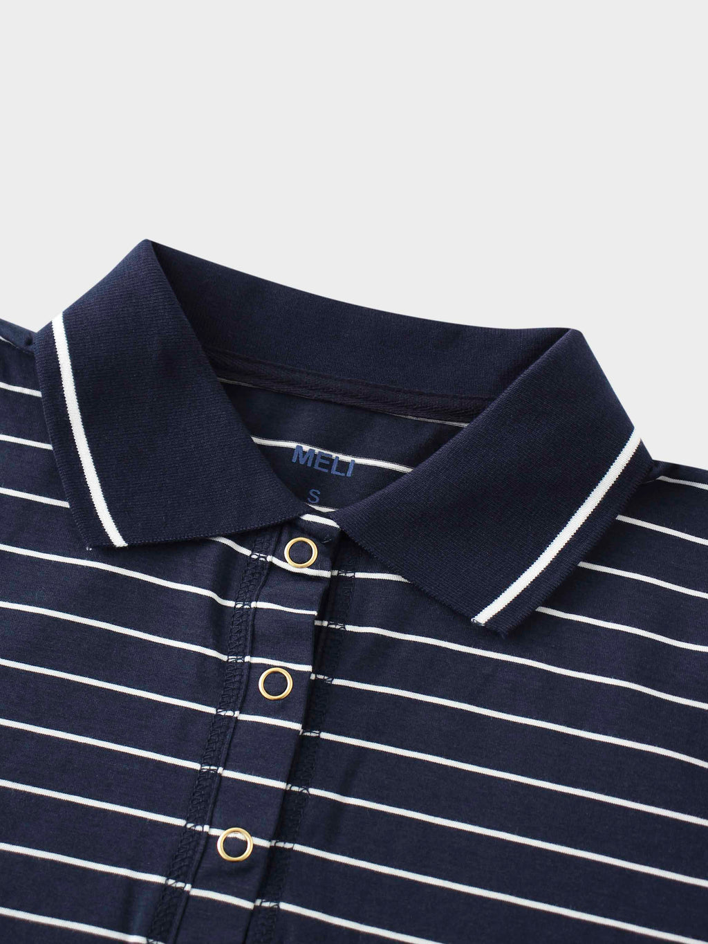 Striped Collar Snap Tee-Navy/White