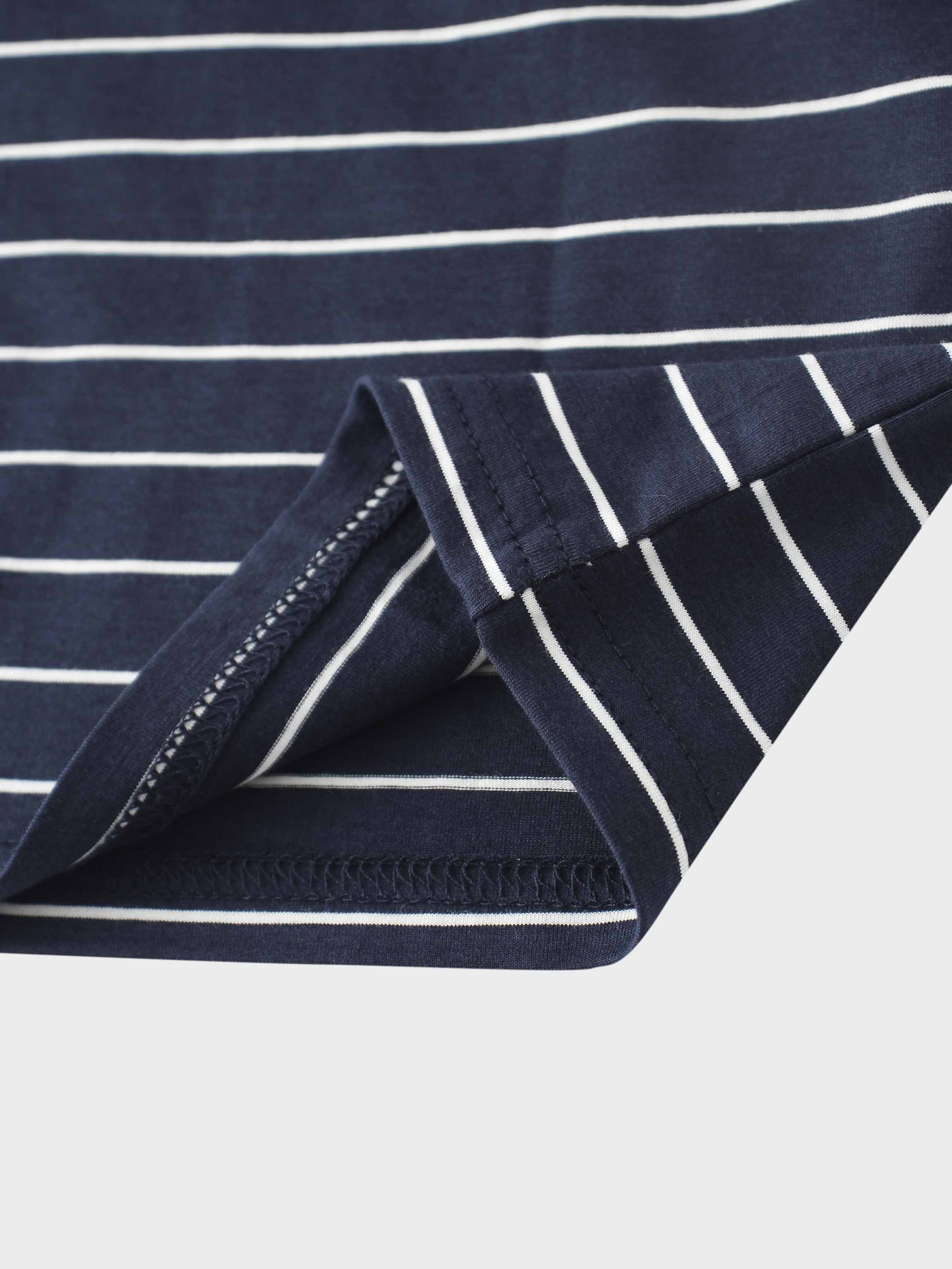 Striped Collar Snap Tee-Navy/White