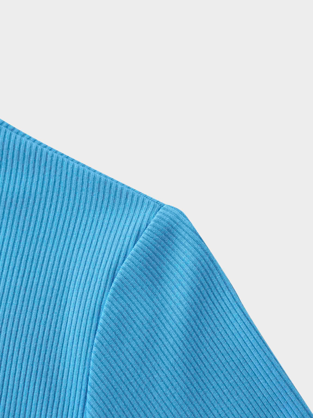 Rounded Hem Ribbed T-Shirt-Sky Blue