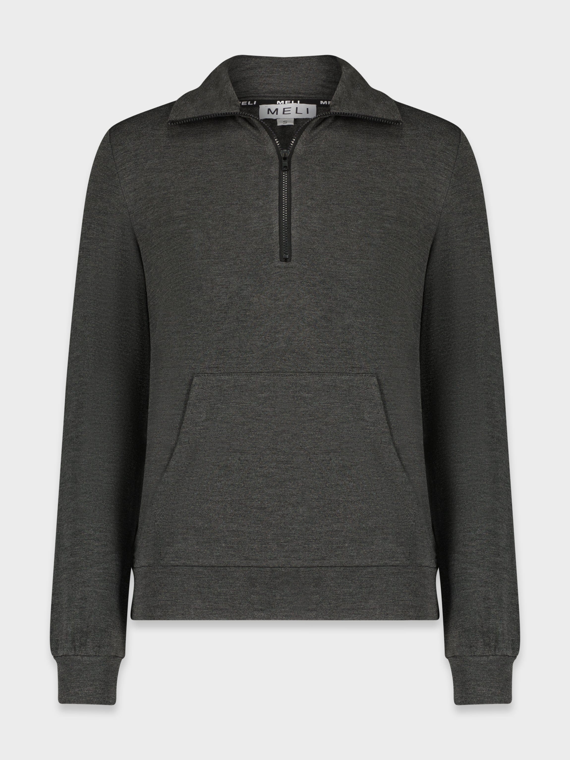 SIGNATURE ZIP TEE-CHARCOAL GREY