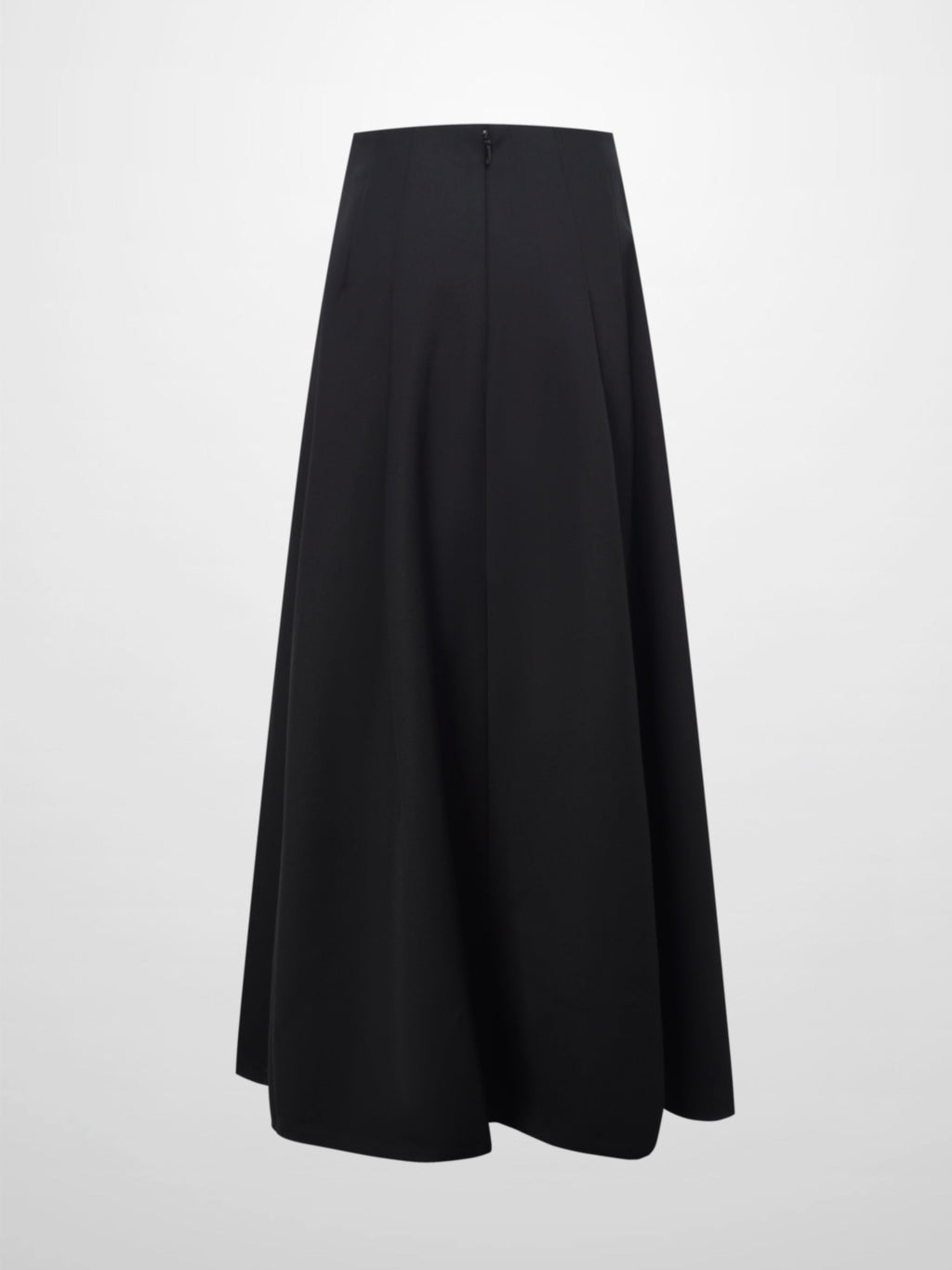 Top Pleat Wool Blend Midi Skirt-Black