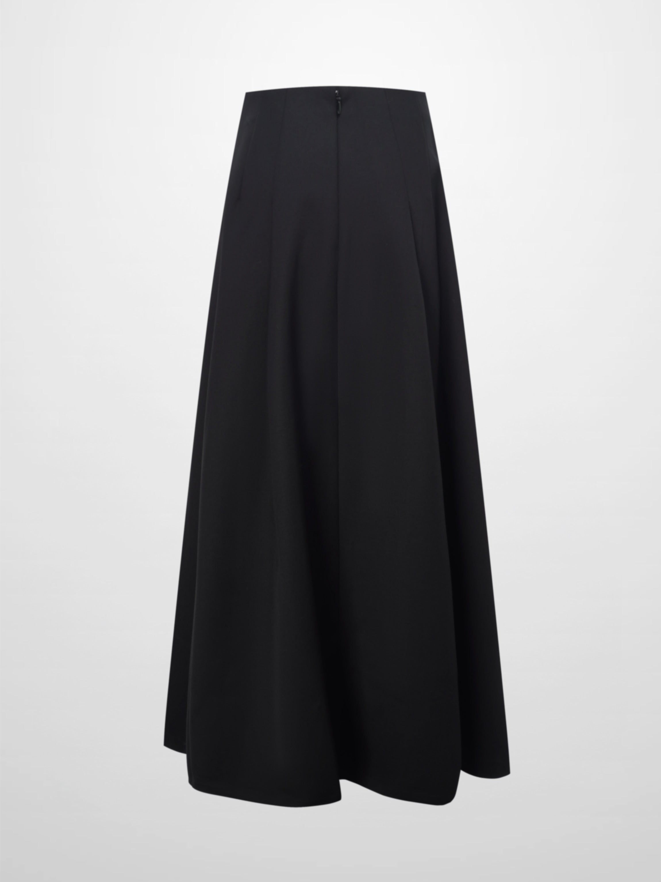Top Pleat Wool Blend Midi Skirt-Black