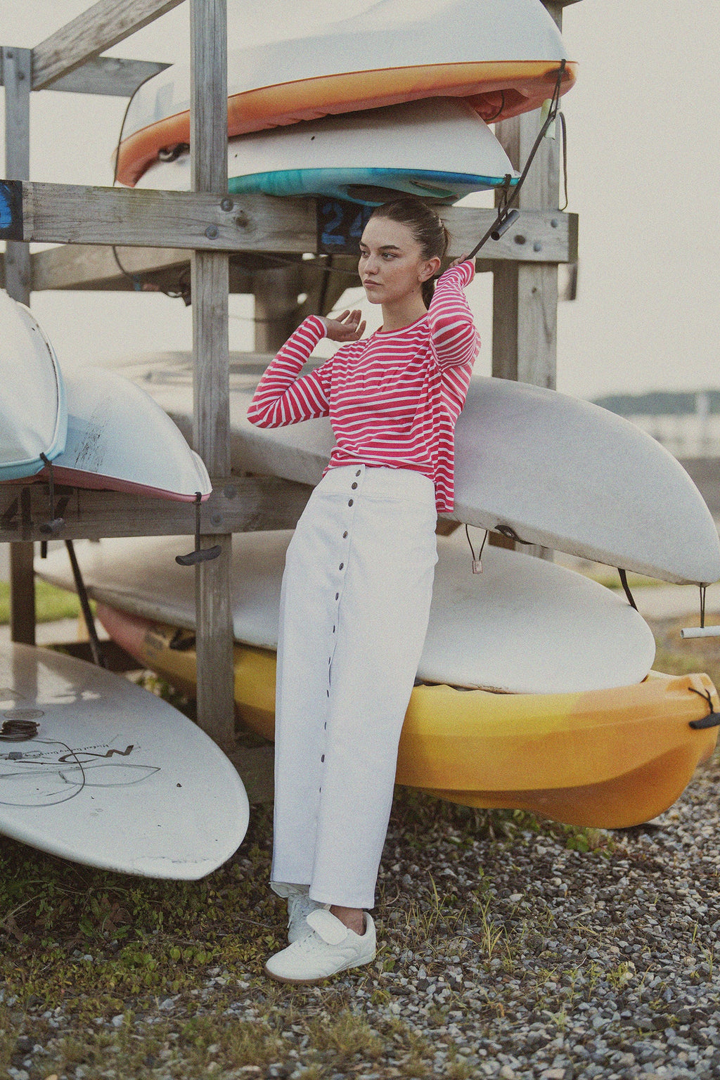 Crown Embossed T-Shirt-Coral/White
