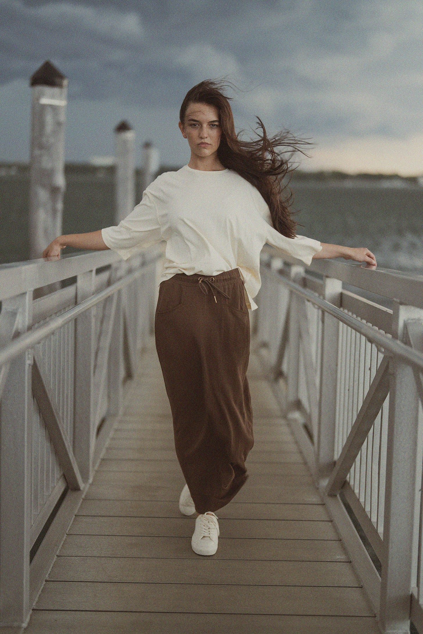 Drawstring Pocket T-Shirt Skirt-Brown